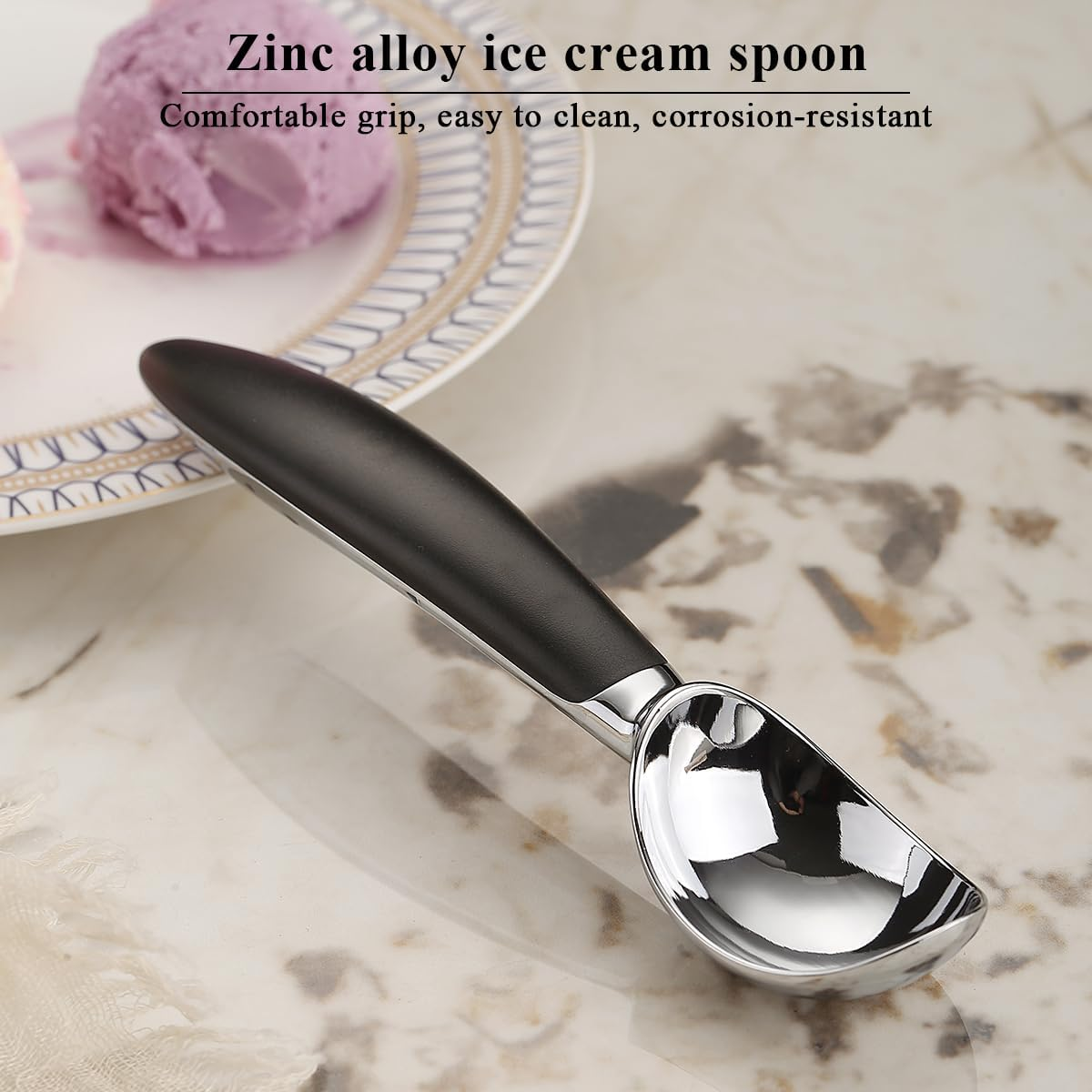 Ice Cream Scoop with Confortable Handle and Easy to Release, Heavy Duty Modern Design Metal Ice Cream Spoon, Ice Cream Scooper
