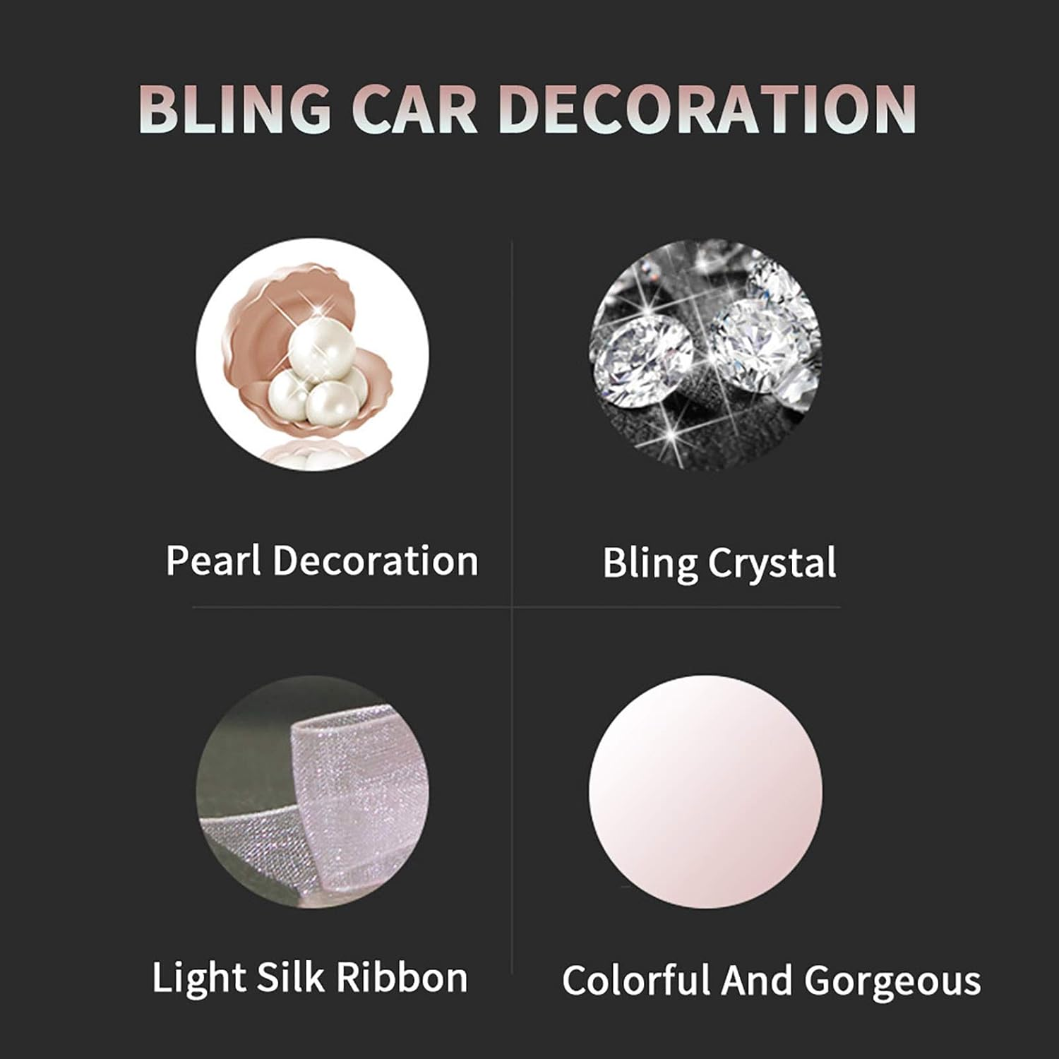 Bling Car Dashboard Display Decorations, Auto Colorful Pearls and White Rhinestones Crystal Decor Flower, Pink Cute Bling Interior Car Accessories for Women, Girl image number 3