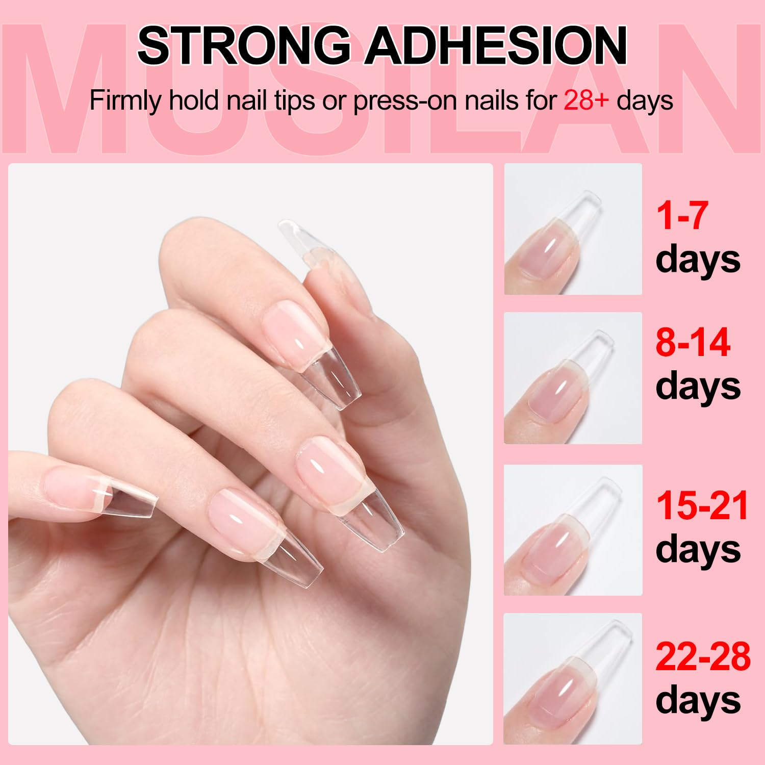 Nail Glue,2-1 Semi Solid Nail Glue No Need for UV Lamp with Quickly Nail Glue Remover Kit,Super Strong Nail Glue for Acrylic Nails Professional Nail Tip Glue for Press on Nails Glue Gel Kit image number 3