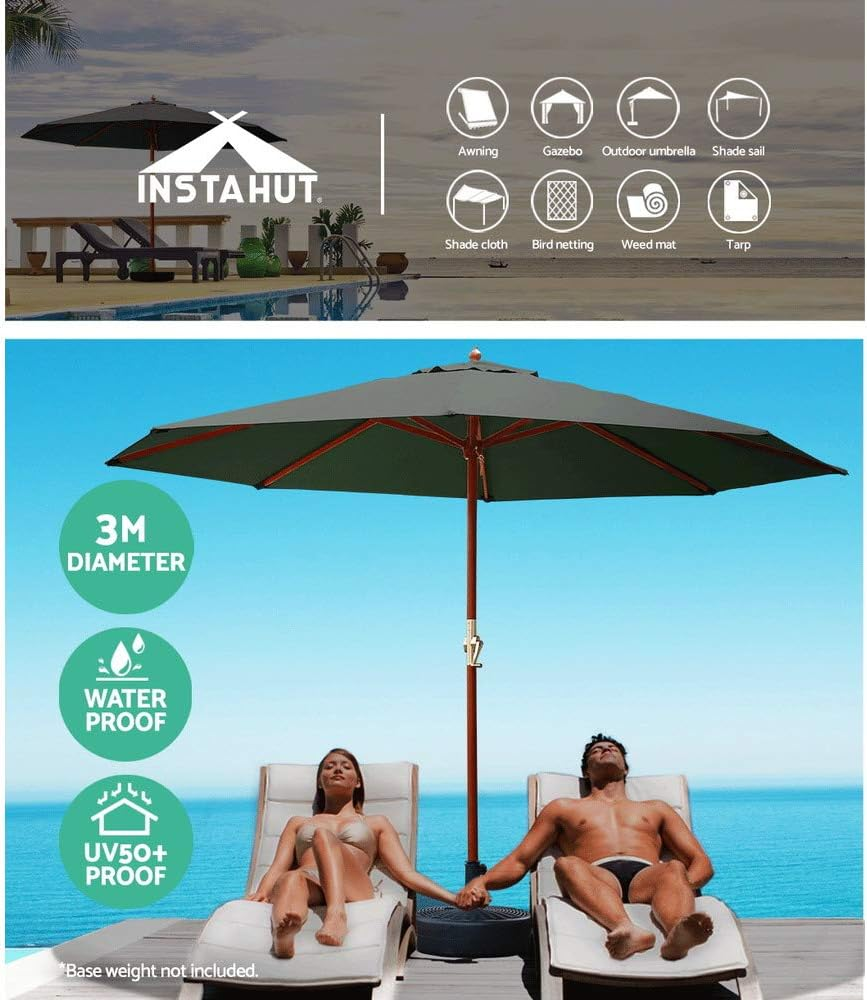 Instahut Umbrella Outdoor Pole Umbrellas Stand Sun Beach Garden Deck Charcoal 3M