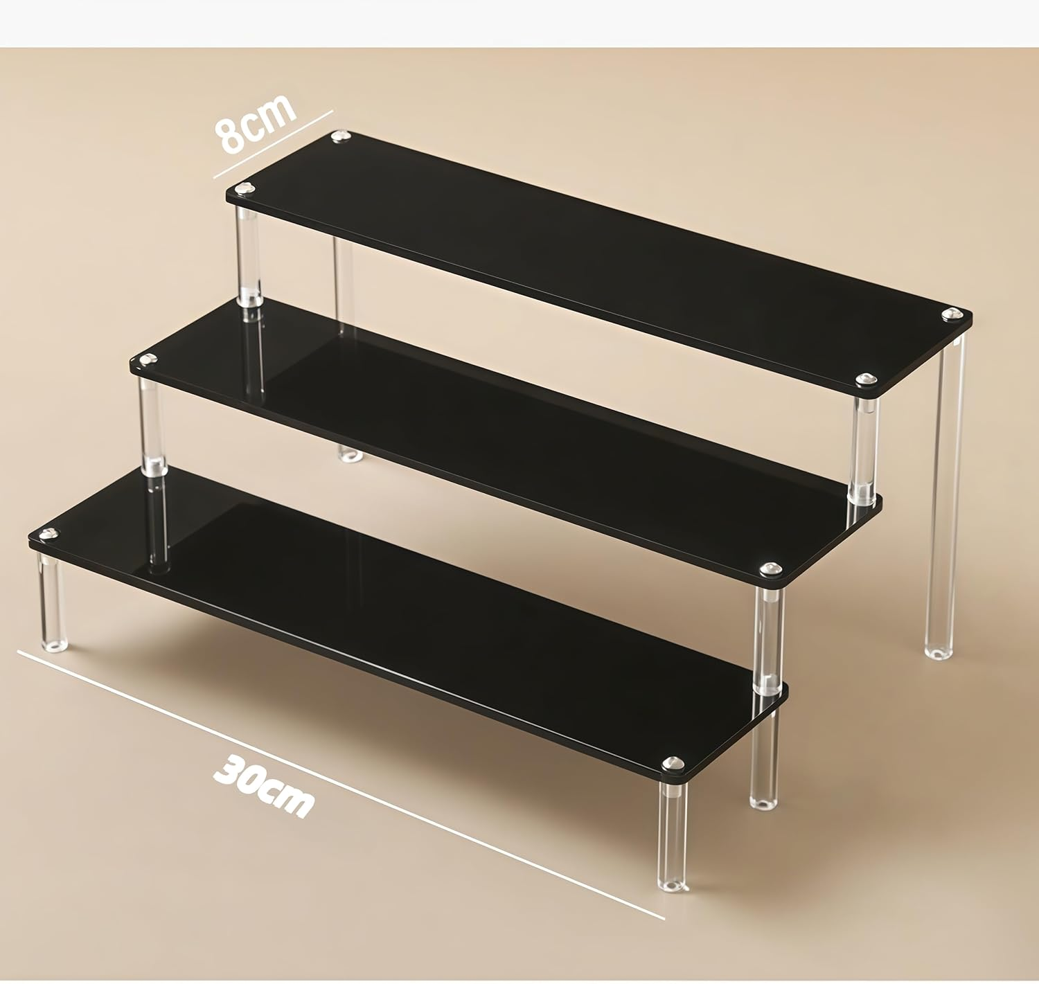 3 Tier Acrylic Display Stand, Black Acrylic Display Stand,Perfume Makeup Dessert Display Stand, Steps Dessert Table Standsm,For Decoration and Organizer Activity(30*8 Black)