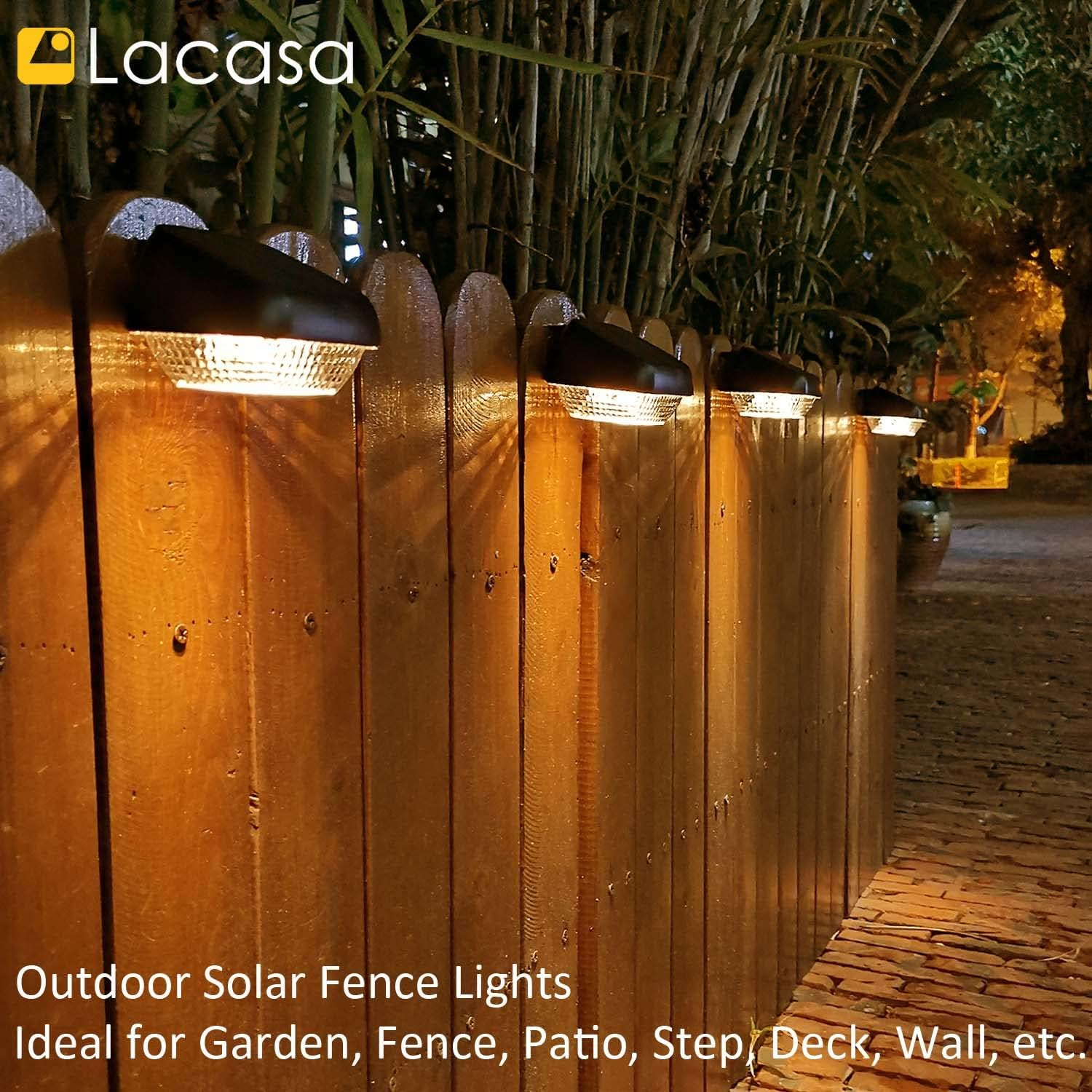 Lacasa Solar Outdoor Lights, 4 Pack Solar Fence Lights Solar Powered Step Lights Warm White 2700K, LED Solar Deck Lights Auto On/Off Waterproof IP65 Solar Wall Lights for Garden Patio Yard Stairs image number 6