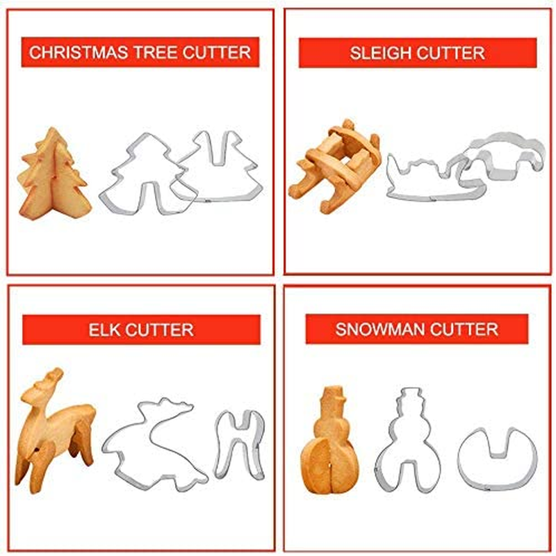 18 PCS Gingerbread House Cookie Cutter Set, 3D Stainless Steel Christmas House Fondant Cutter Kit, Including Christmas Tree, Snowman, Reindeer, Sled Shapes, Gift Box image number 1