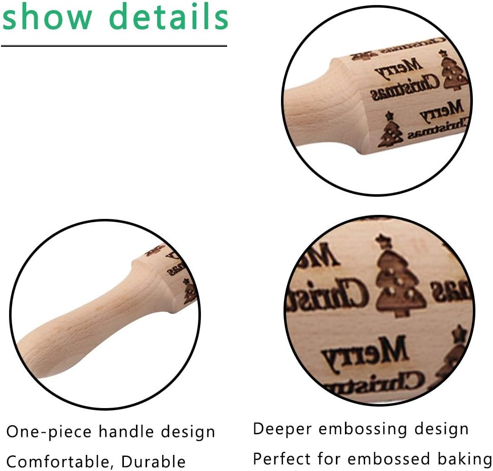 Dubom Christmas Wooden Rolling Pins - Engraved Embossing Rolling Pin with Christmas Deer Pattern for Baking Embossed Cookies,Rolling Pin Kitchen Tool (2 Pcs) image number 4