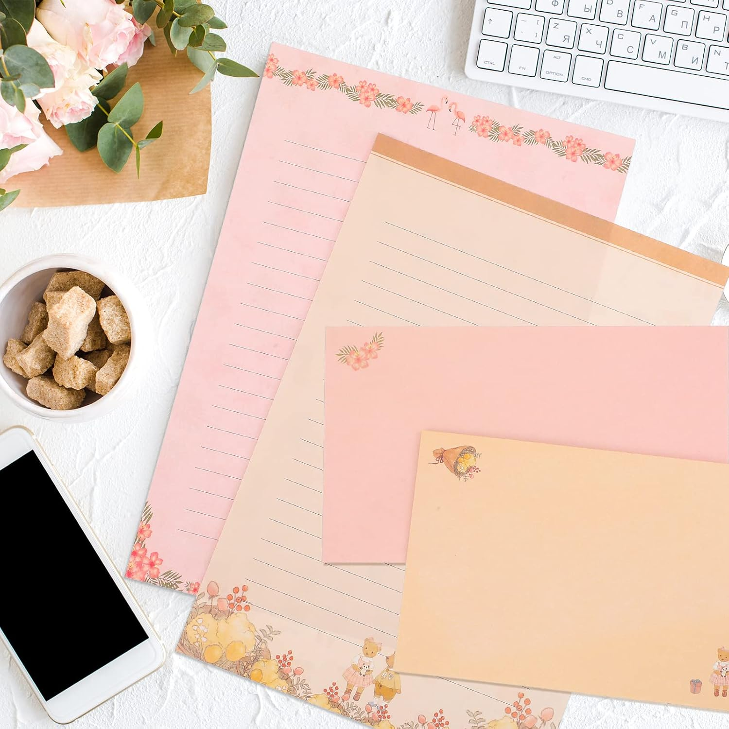 Laumoi 180 Pcs Papers and Envelopes Set - 60 Envelopes, 120 Lined Writing Paper, 96 Colorful round Dot Stickers, 10 Designs (Vibrant)