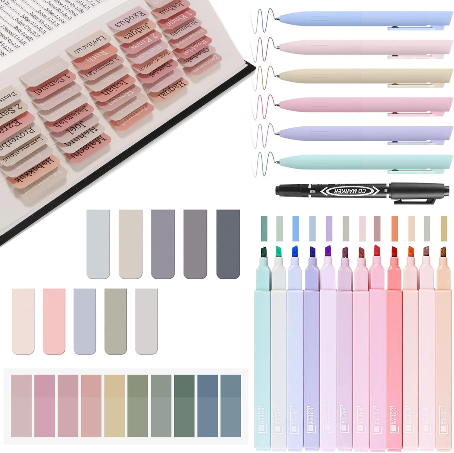 Bible Journaling Kit, Include 12 Bible Highlighters and 6 Pens No Bleed, 90 Laminated Bible Tabs, Magnetic Bookmarks, Sticky Notes, Bible Study Supplies Essentials Set for Women & Men