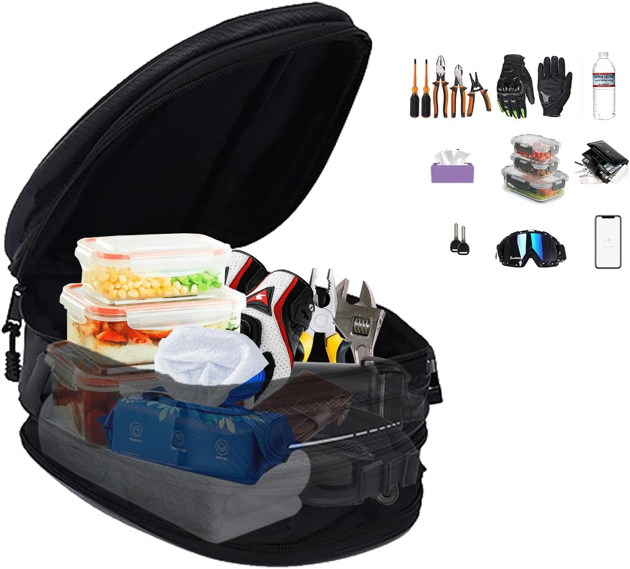 Motorcycle Tail Bag, Motorbike Saddlebags, Waterproof Rear Seat Bike Backpack, Multifunctional Luggage Suitcase, PU Leather Sport Bags, 15 Liters (Black) image number 4