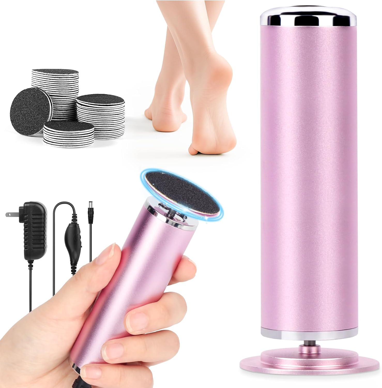 LIONVISON Electric Foot Callus Remover: Adjustable Speed Foot File for Cracked Heels - Working Women'S Summer Pedicure Tool with 60Pcs Sandpaper Discs - Dead Skin Remover for Dry Feet At-Home image number 3