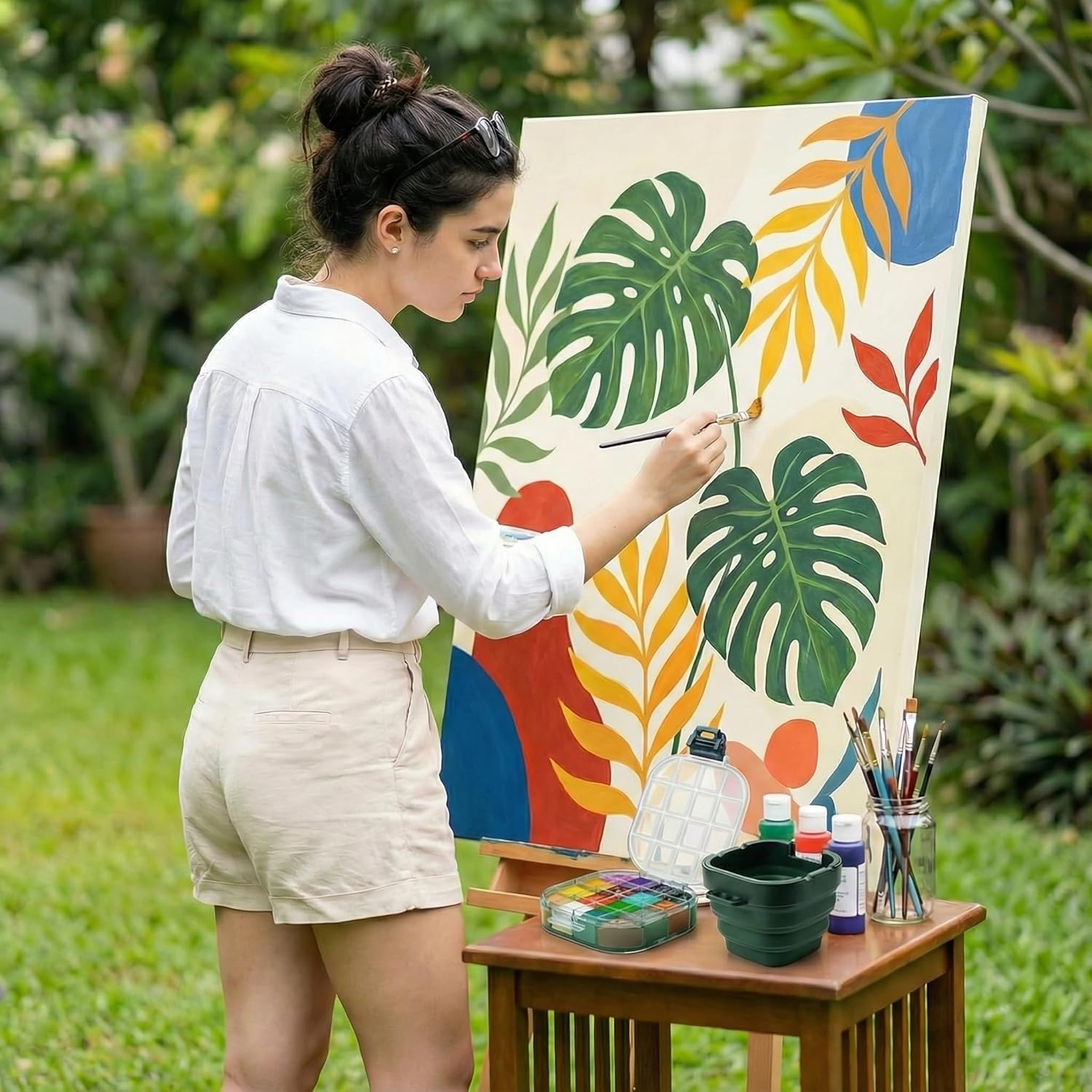 5.3 X 4.4 Inches Airtight Paint Palette Box, Valuable Container Combines Cleaning Brush Basin and Brush Holder, Using for Beginners Learning Art Project Workshops Outdoor Painting (Green) image number 2