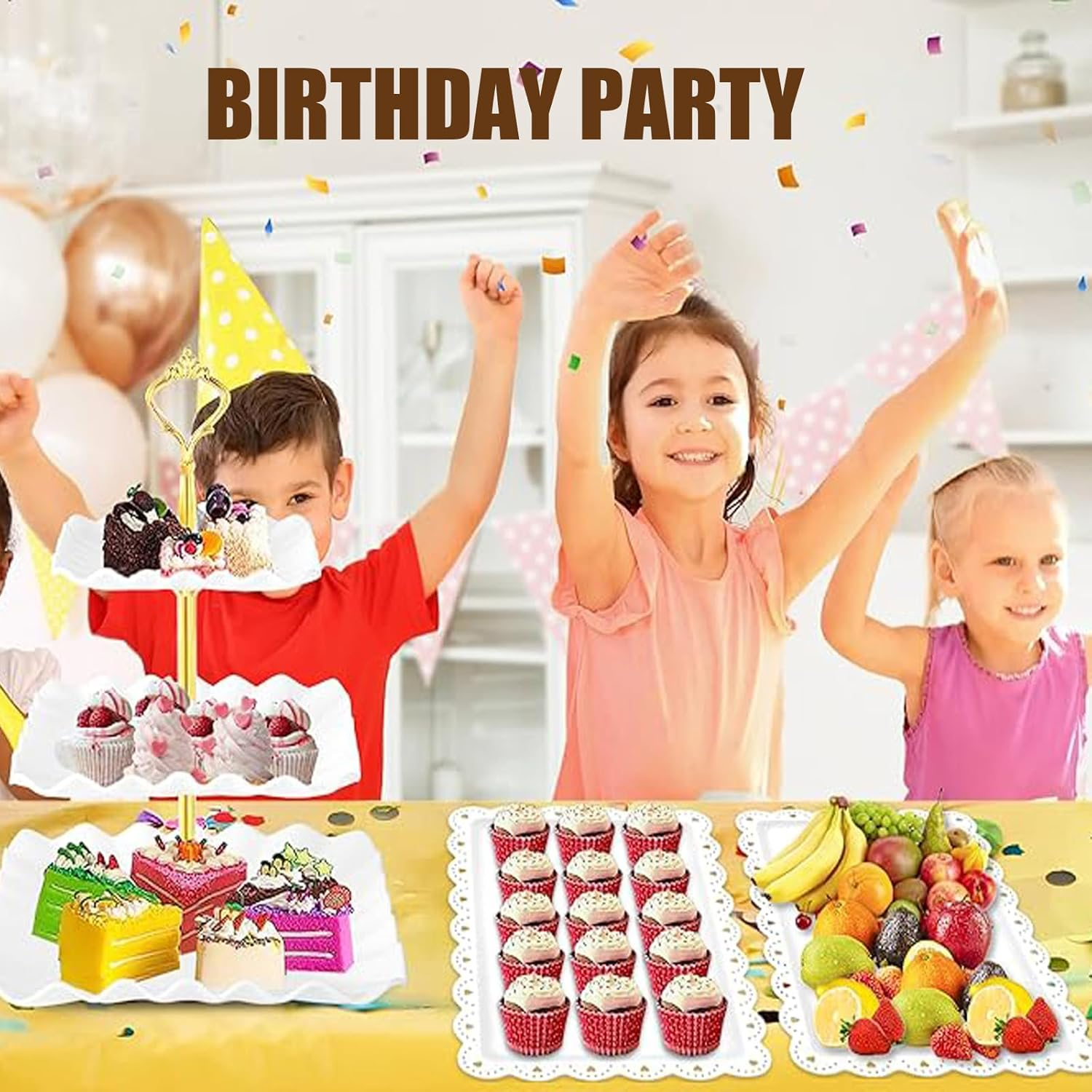 12 Pcs Dessert Table Display Set, Dessert Cupcake Stand,4 Pcs 3 Tier Cupcake Stand Tower Holder and 6 Pcs Serving Tray and 2 Tongs for Tea Party Birthday Baby Bridal Shower Party image number 6