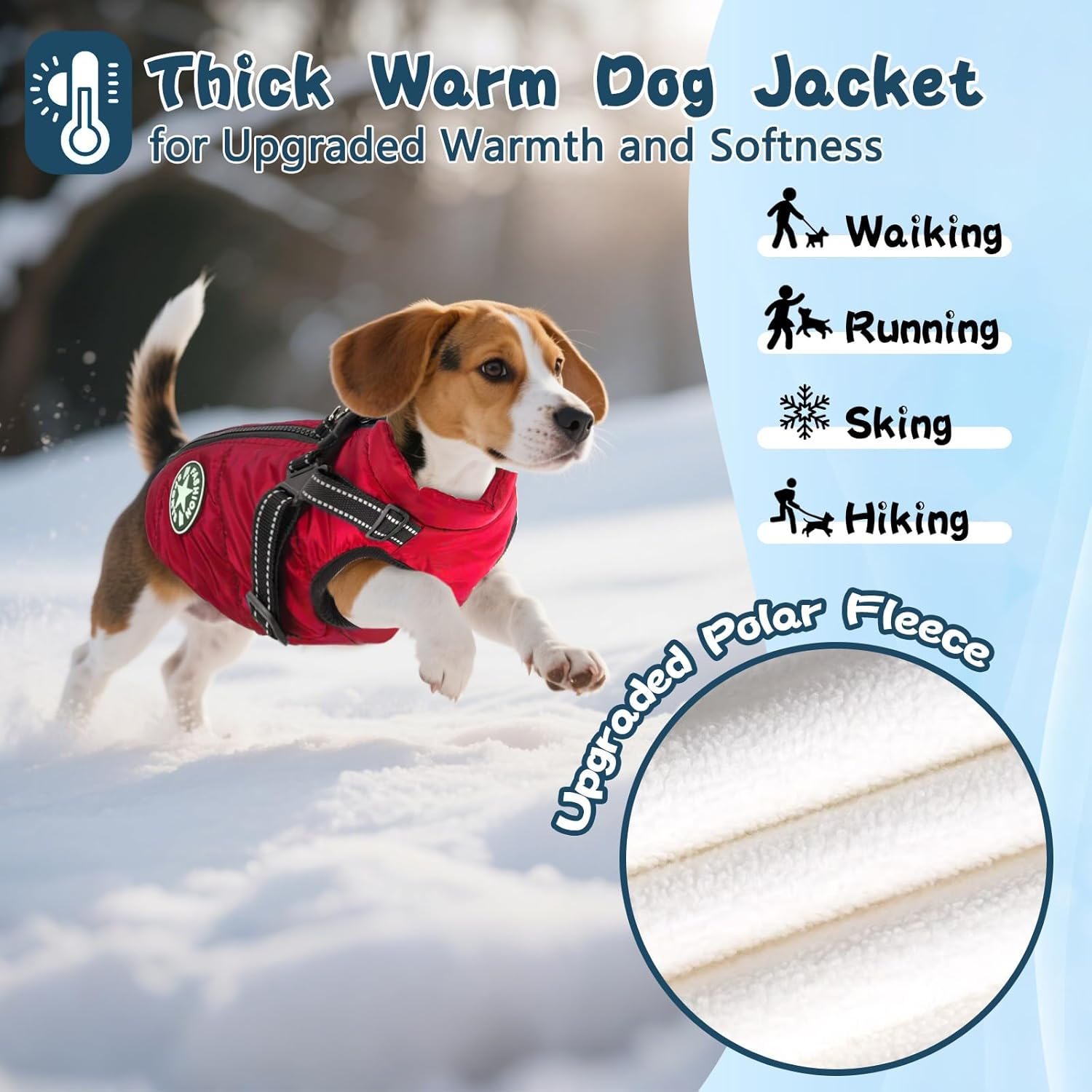 Reflective Padded Dog Jacket with Built-In Harness, Water-Resistant Winter Dog Coat with D-Ring Leash & Fur-Safe Zipper, Warm Windproof Coats for Small Dogs and Kittens (Red, S) image number 5