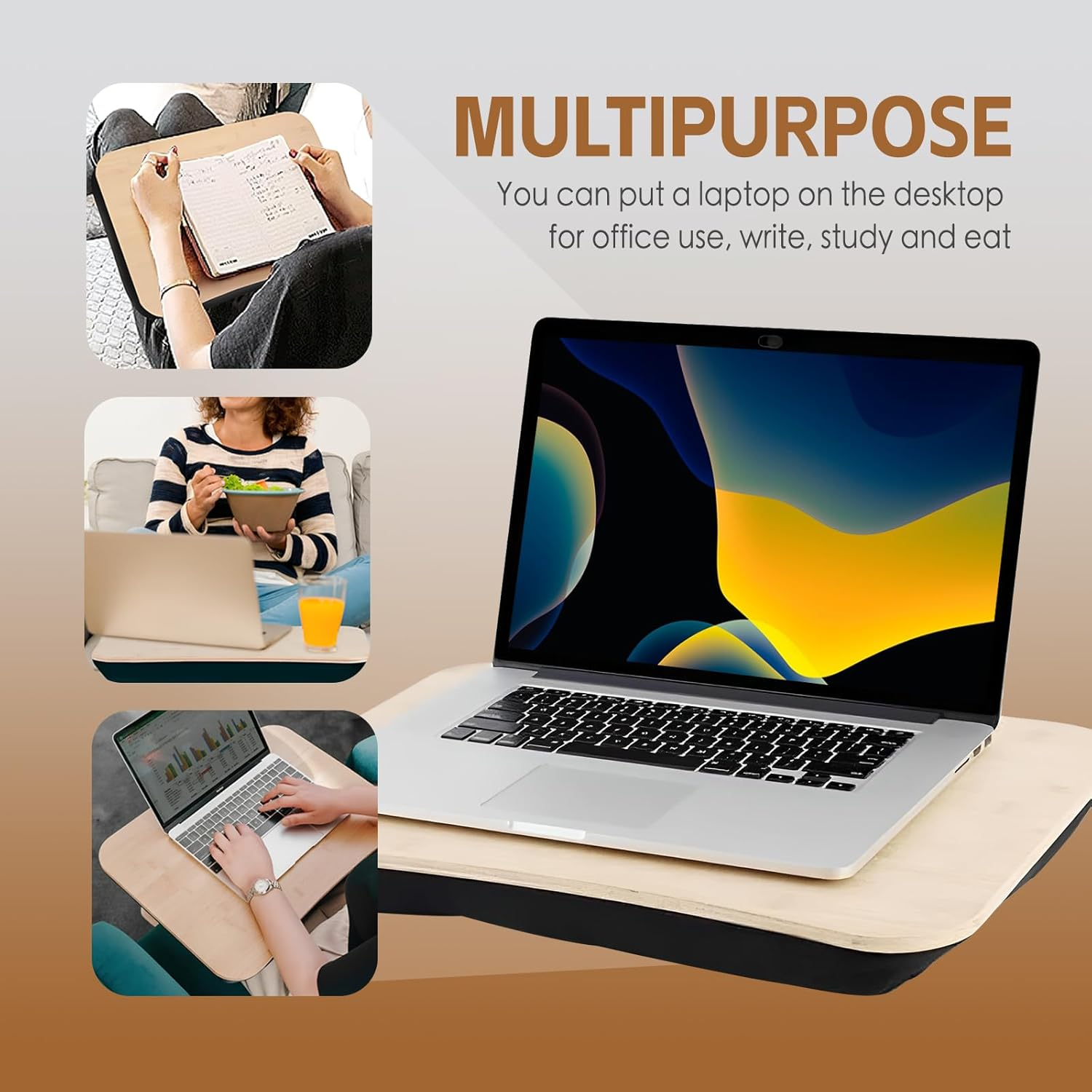 Lap Desk, Laptop Stand with Cushion, Portable Deluxe Bamboo Laptop PC Table with Pillows, Lap Tray Read Workstation image number 5