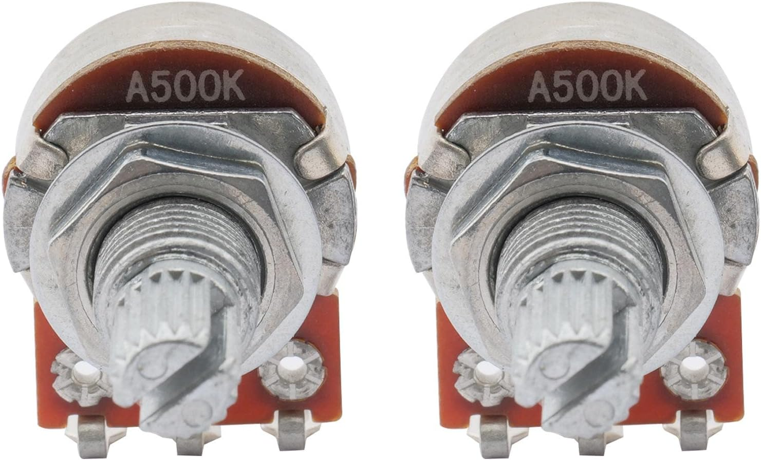 Musiclily Basic A500K Metric Mini Potentiometers Split Shaft Audio Taper Pots for Electric Guitar Bass (Set of 2)