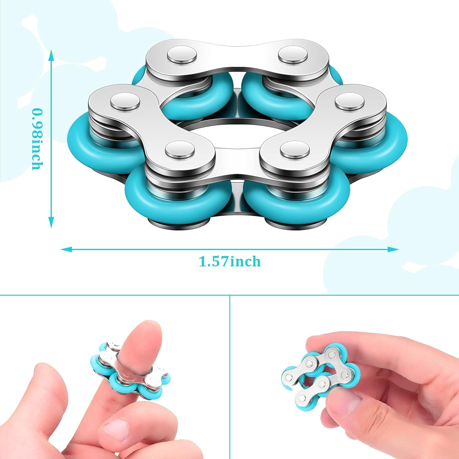 2 Pieces Fidget Toys Flippy Roller Chain, Six Roller Chain Fidget Toys Bike Chain Toys Novelty Stress Relief for Adults Teens Anxiety Autism, ADHD (Dark Blue, Sky Blue) - Black,Blue image number 6