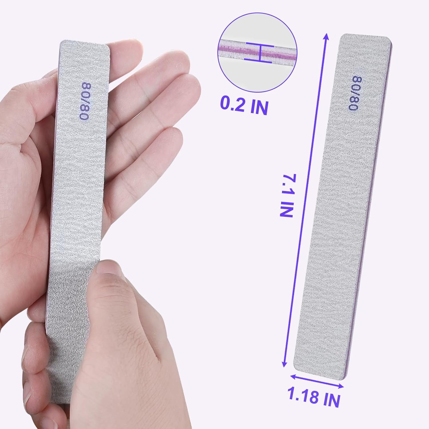 80/80 Grit Nail Files (50 Pack), Heavy Coarse Emery Boards for Acrylic Nails and Gel Nails, 80 Grits Double Sided Nail File Emory Professional Nail Filer Reusable Washable Manicure Square Gray image number 1