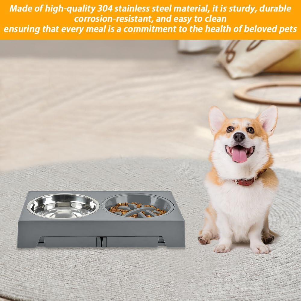 Elevated Dog Bowls for Large Dogs, Raised Dog Bowl Stand with Slow Feeder Bowl & 2 Stainless Steel Dog Food Bowls, 5 Heights Adjustable for Small Medium Large Dogs and Pets image number 1