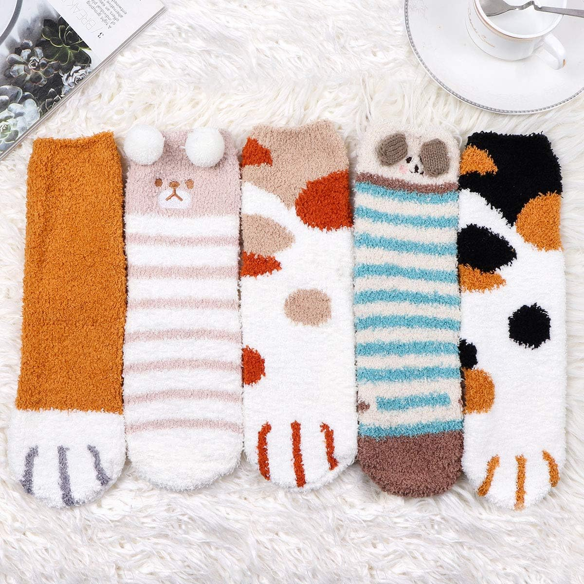 Plush Slipper Socks Women - Colorful Warm Crew Socks Cozy Soft 6 Pairs for Winter Indoor image number 2