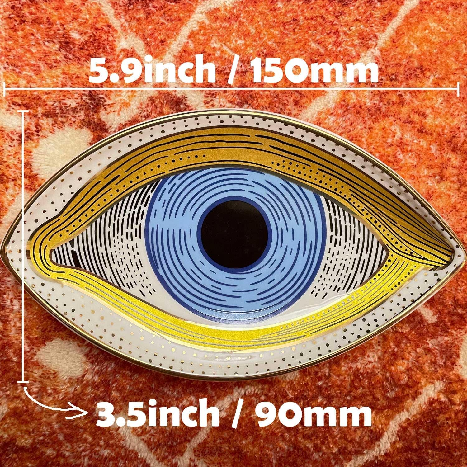 Exquisite Small Ceramic Jewelry Tray - Trinket Dish Evil Eye Decor, Gold Plate Ring Holder, Modern Boho Home Essentials, Perfume Organizer, Witchy, Aesthetic Room Decor, 5.9" X 3.5" (Pharaoh) image number 3