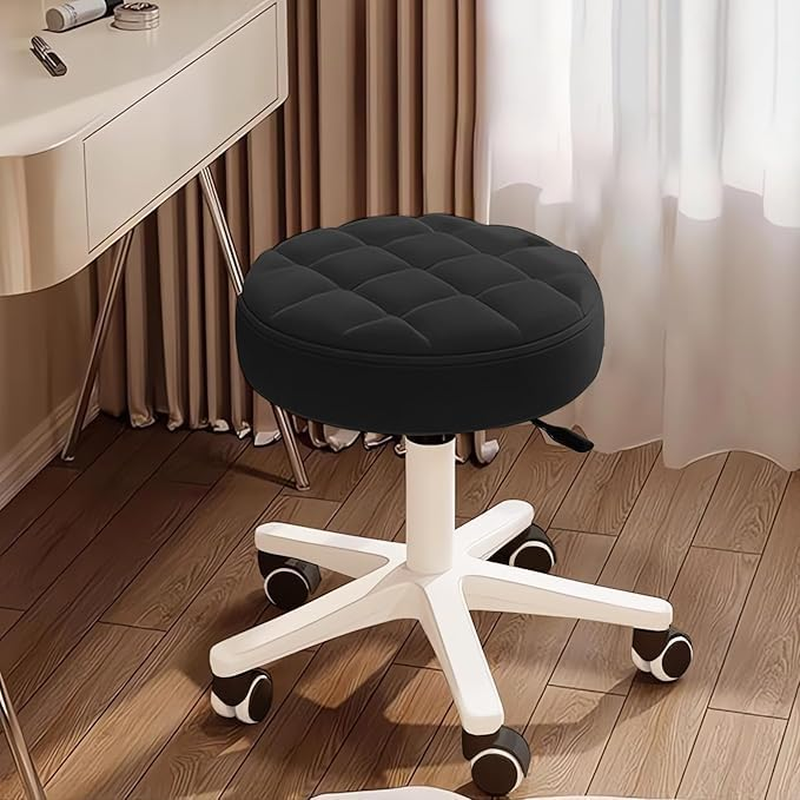 Small Chair round Rolling Stool with Wheels PU Leather Height Adjustable Swivel Stool Drafting Work Tatto Massage SPA Salon Stools Home Office Chair (Black) image number 3