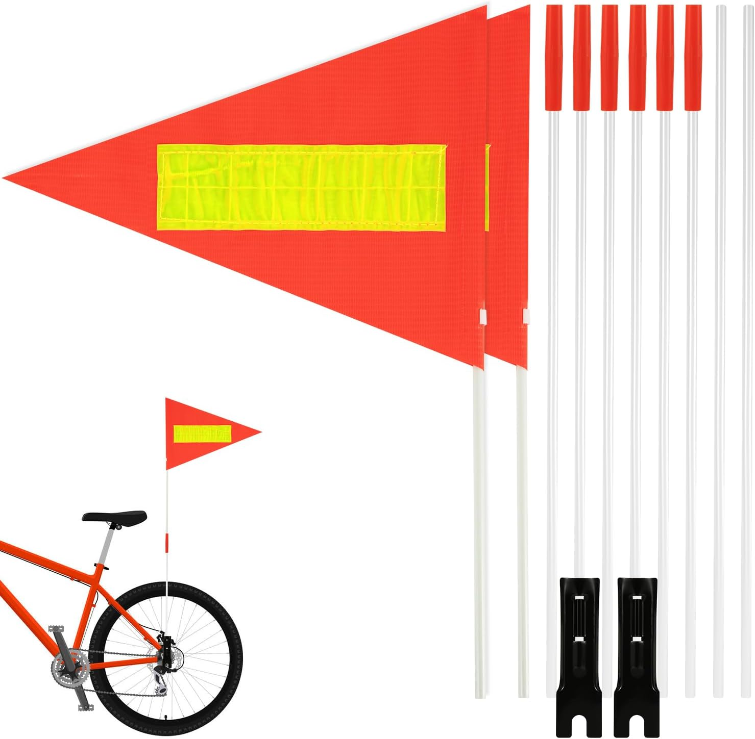 2Pcs Bike Safety Flag, Adjustable Height Bicycle Flag Reflective Atv Safety Flag with Fiberglass Pole Waterproof Bike Flag Orange Flag Bicycle Accessories for Adult and Children'S Bicycles image number 4