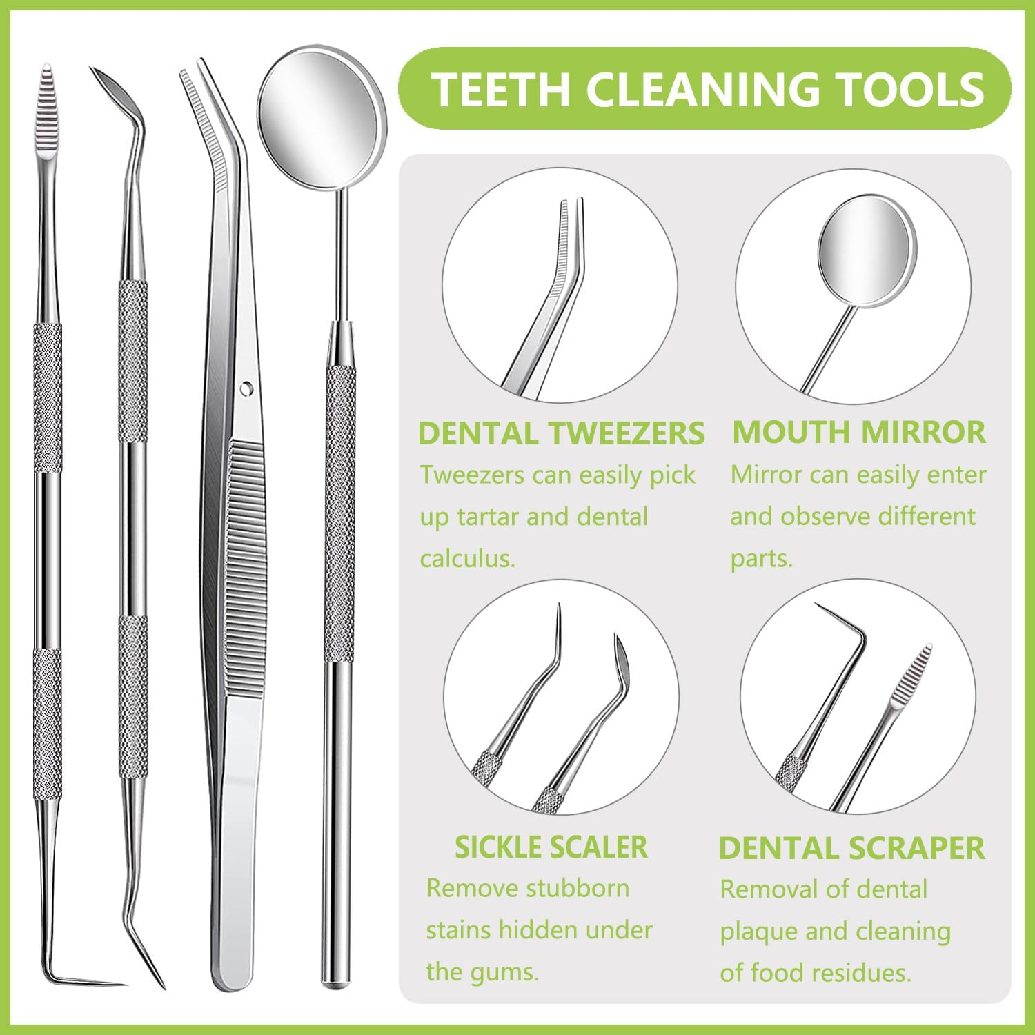 8 Pcs Dental Tools Pet Dog Teeth Cleaning Tool Kit, Stainless Steel Dental Picks Mouth Mirror Tooth Scraper Plaque Tartar Remover, Pets Oral Care Hygiene Set for Dogs and Cats Use with Case