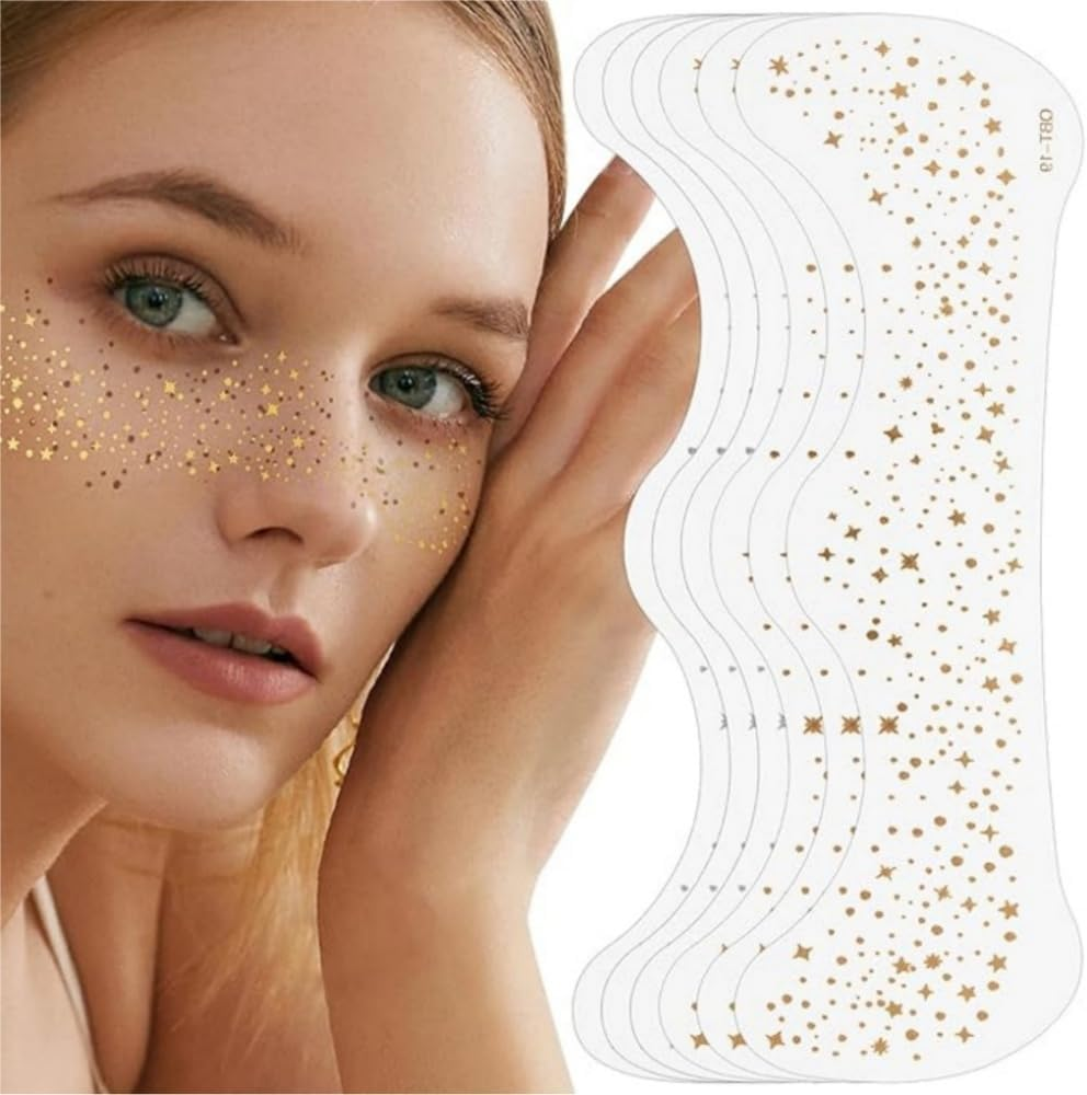 10Pcs Glitter Freckles Face Tattoo, Glitter Freckles for Face, Gold Sparkle, Makeup Patches. image number 2