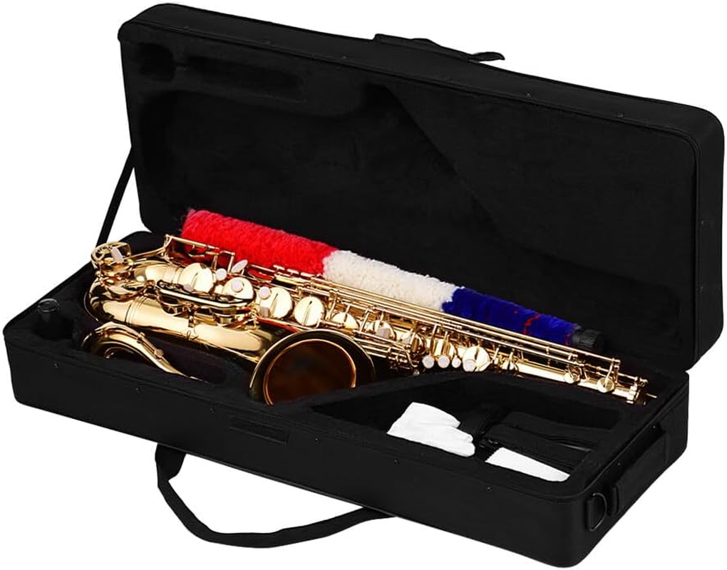 Tignapoo Bb Tenor Saxophone Sax Brass Body Gold Lacquered Surface Woodwind Instrument with Carry Case Gloves Cleaning Cloth Brush Sax Neck Straps image number 6