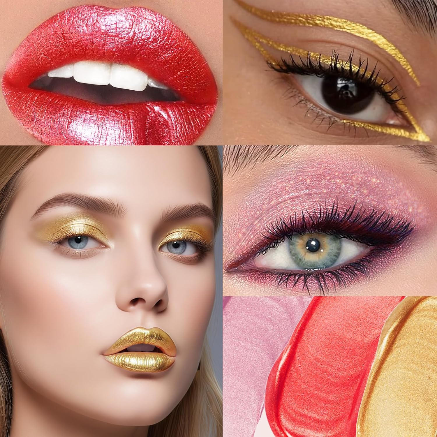 DAGEDA Metallic Lipstick, Glitter Lip Gloss, Moisture Shimmer Lip Plumper Gloss, Diamond Pearl Shine, Non-Sticky Long Lasting Metallic Liquid Lipstick Lip Eyeshadow Makeup, 04 Red image number 4