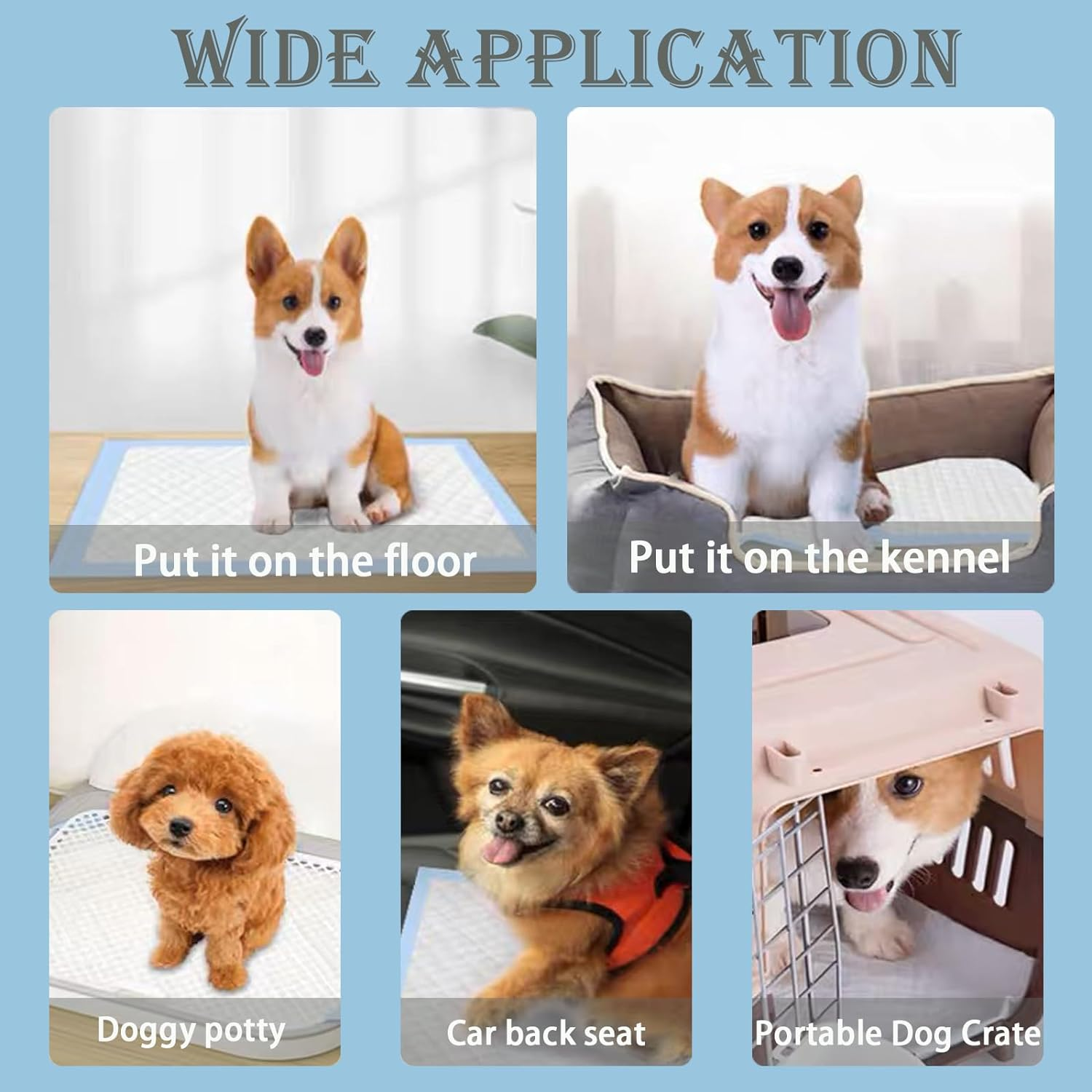 50Pcs 60X60Cm Disposable Pet Training Pads, 6 Layers Large Puppy Pee Training Pads Pet Training Pee Pads Super Absorbent & Leak-Proof Piddle and Potty Pads Pee Mats for Dogs, Cats, Pet (Blue) image number 6