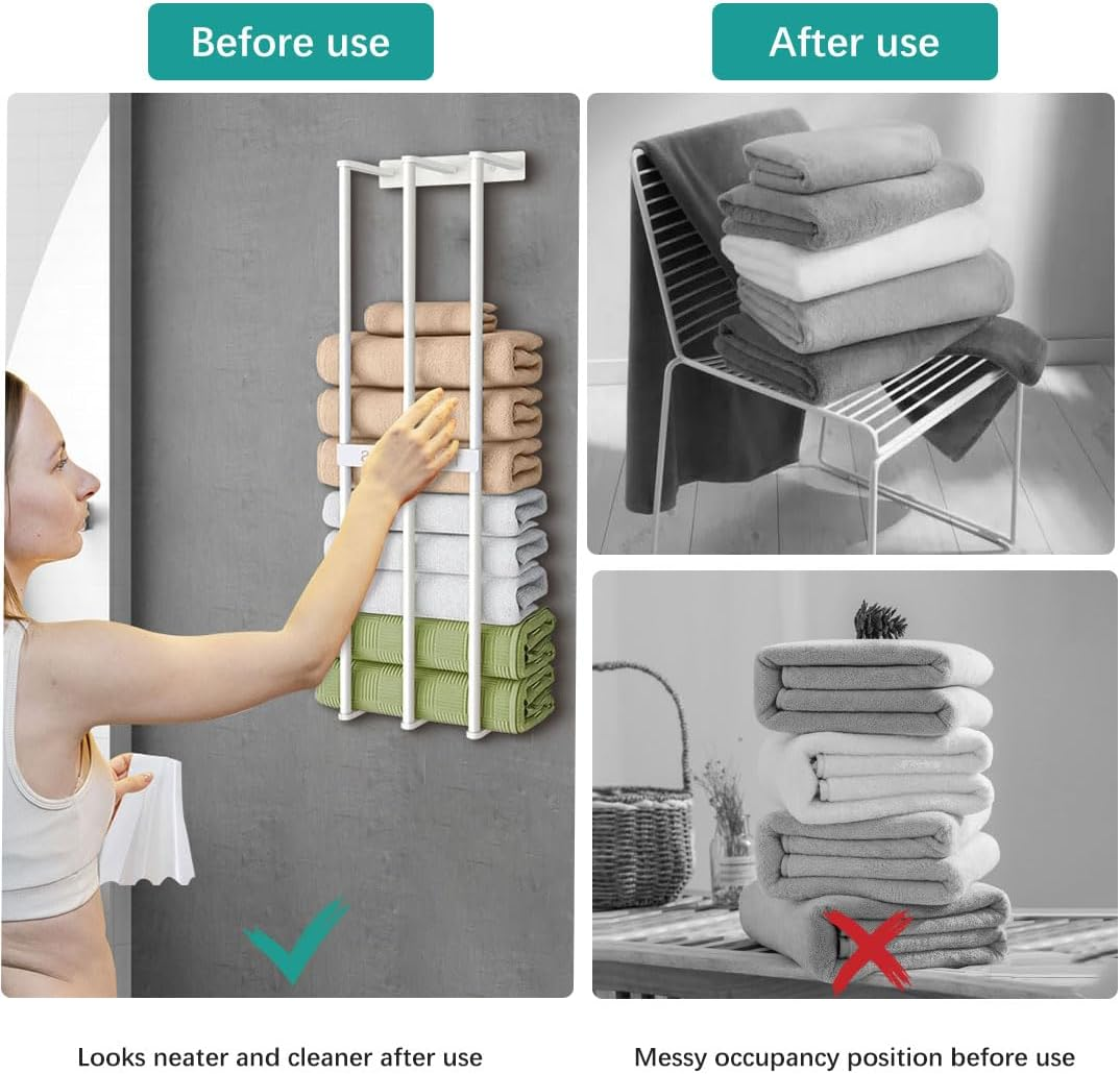 Bath Towel Bars,Towel Racks for Bathroom Wall Mounted, Towel Storage, Metal Bath Towel Holder for Folded Large Washcloths (White) image number 4