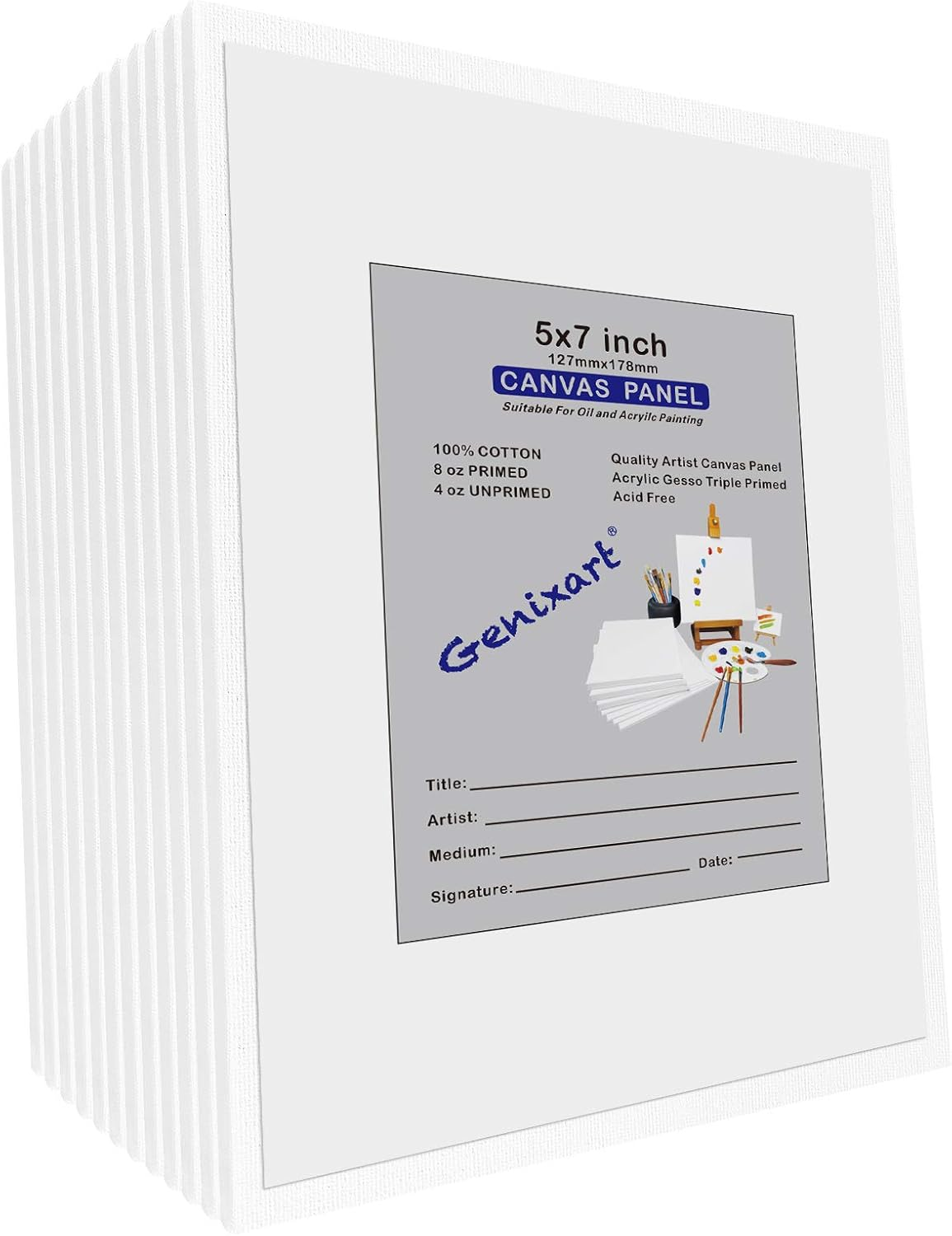 Genixart Canvas Panels for Painting, 100% Cotton, Professional Artist Quality Acid Free Primed Canvas Boards for Oil & Acrylic Painting. (13X18Cm / 5"X7" -6Pcs) image number 2