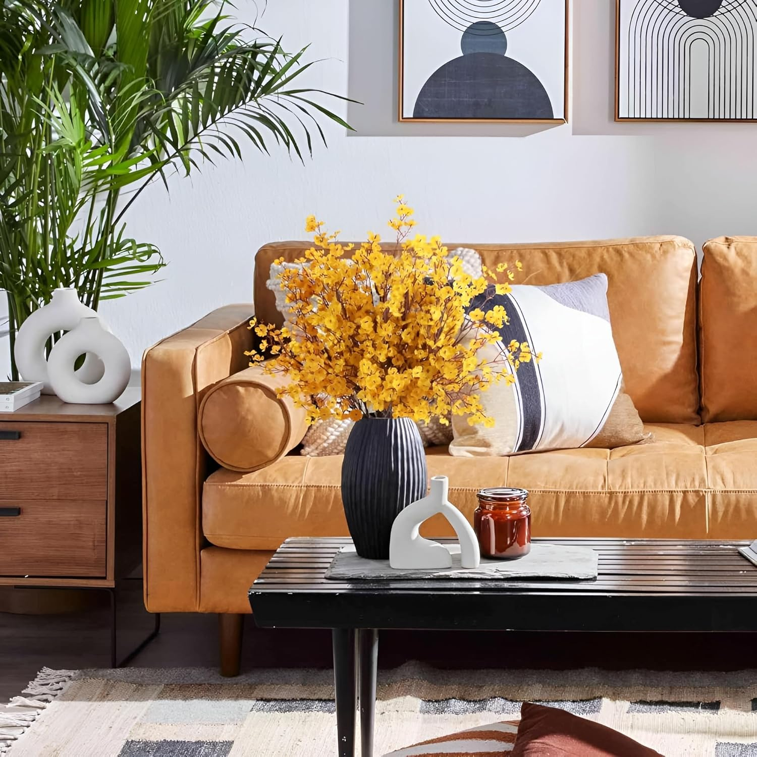 12 Pcs Fall Flowers Artificial for Decoration, Babys Breath Artificial Flowers Orange Fake Flowers Gypsophila Bouquet for Home Centerpiece Table D&eacute;cor