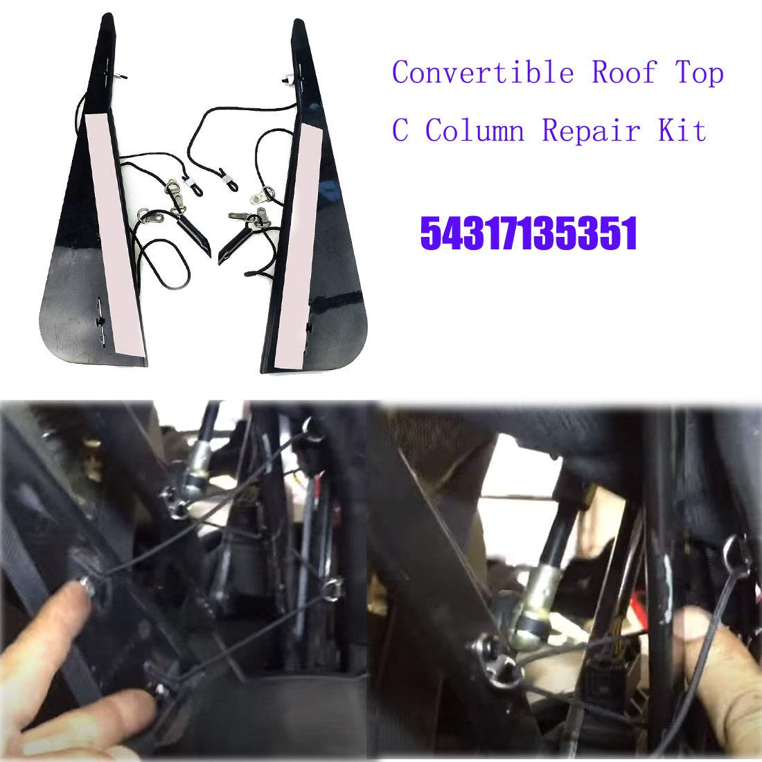 Convertible Roof Top C Column Repair Kit Fits for BMW E46 323Ci M3 330Ci 325Ci 2000-2006, Replace OEM Number 54317135351 Black image number 2