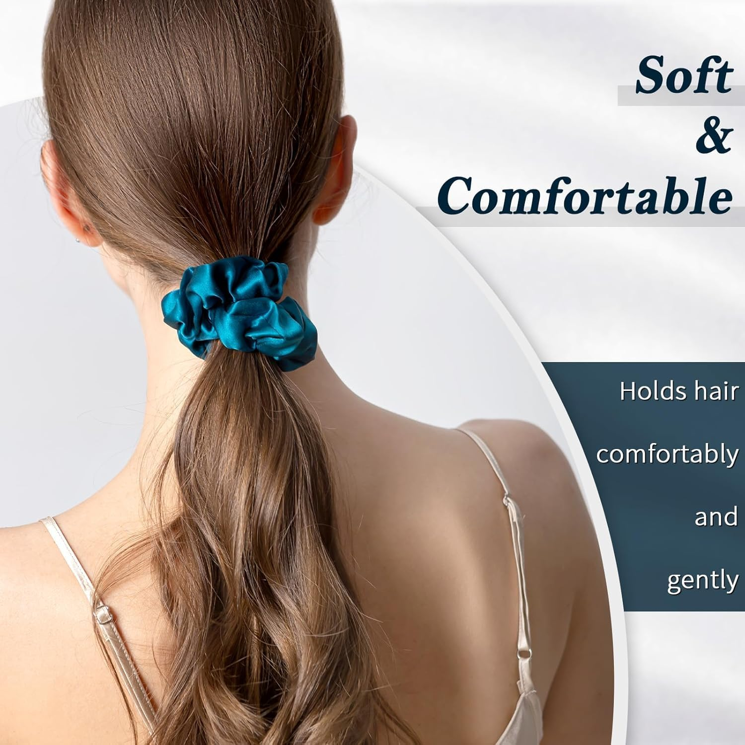 100% Mulberry Silk Scrunchies Hair Tie - No Damage, Prevents Frizz, 1 Pack (Peacock Blue) image number 4