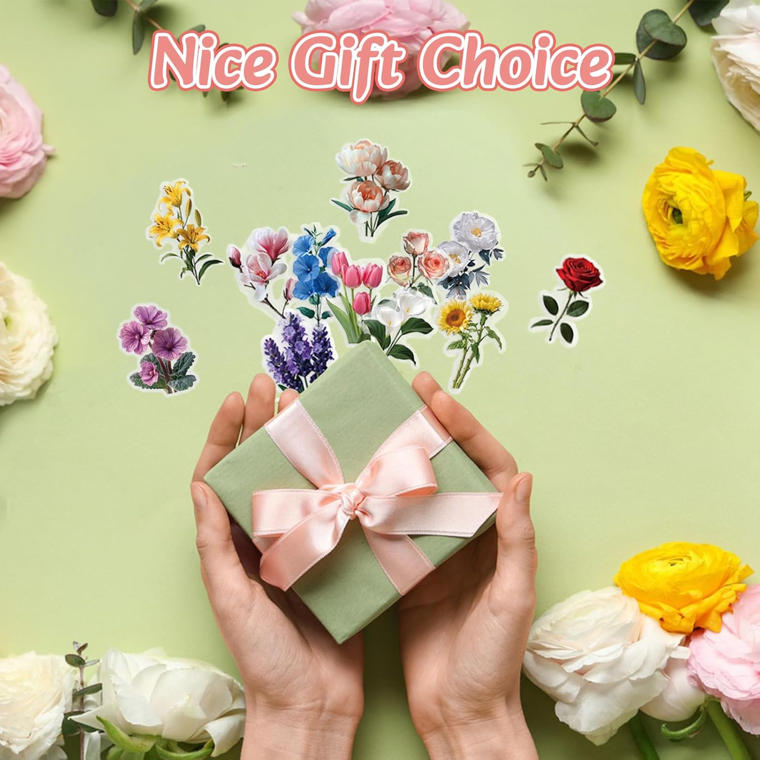 50Pcs Transparent Flower Stickers, Waterproof Flower Pattern Sticker, Self-Adhesive Decorative Decals for Teens Kids Crafts Arts Scrapbook DIY Gift Laptop Water Bottle Cup Luggage Phone Case image number 6