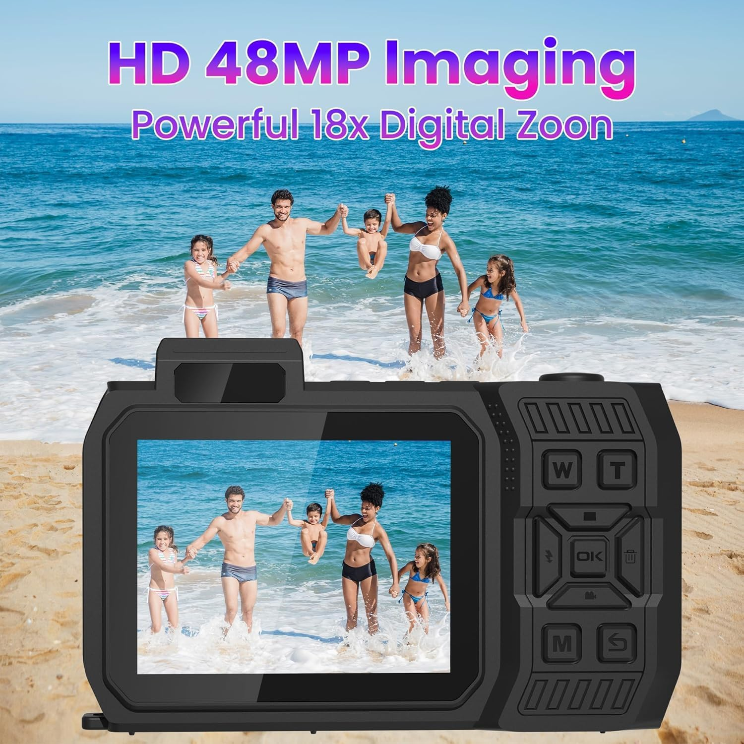 4K 33FT Digital Camera, 48MP Underwater Camera Waterproof Rugged Dustproof Shockproof for Snorkeling Diving, Selfie Dual-Screen Point and Shoot Digital Camera with 32G Card(Gradient Purple) image number 5