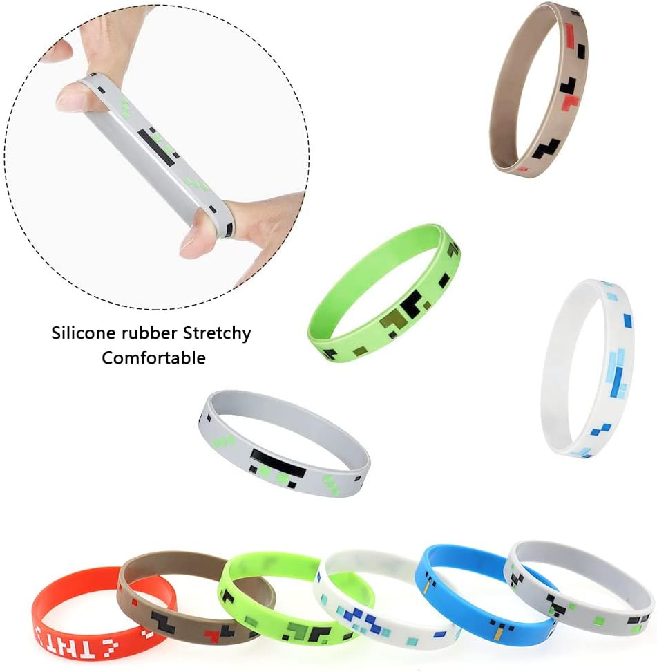 24 Pieces Mining Theme Style Party Supplies Pixel Theme Mosaic Glasses Thug Life Sunglasses and Pixel Theme Silicone Wristbands 6 Colour for Boys and Girls Kid Travel Theme Parties Photography image number 1