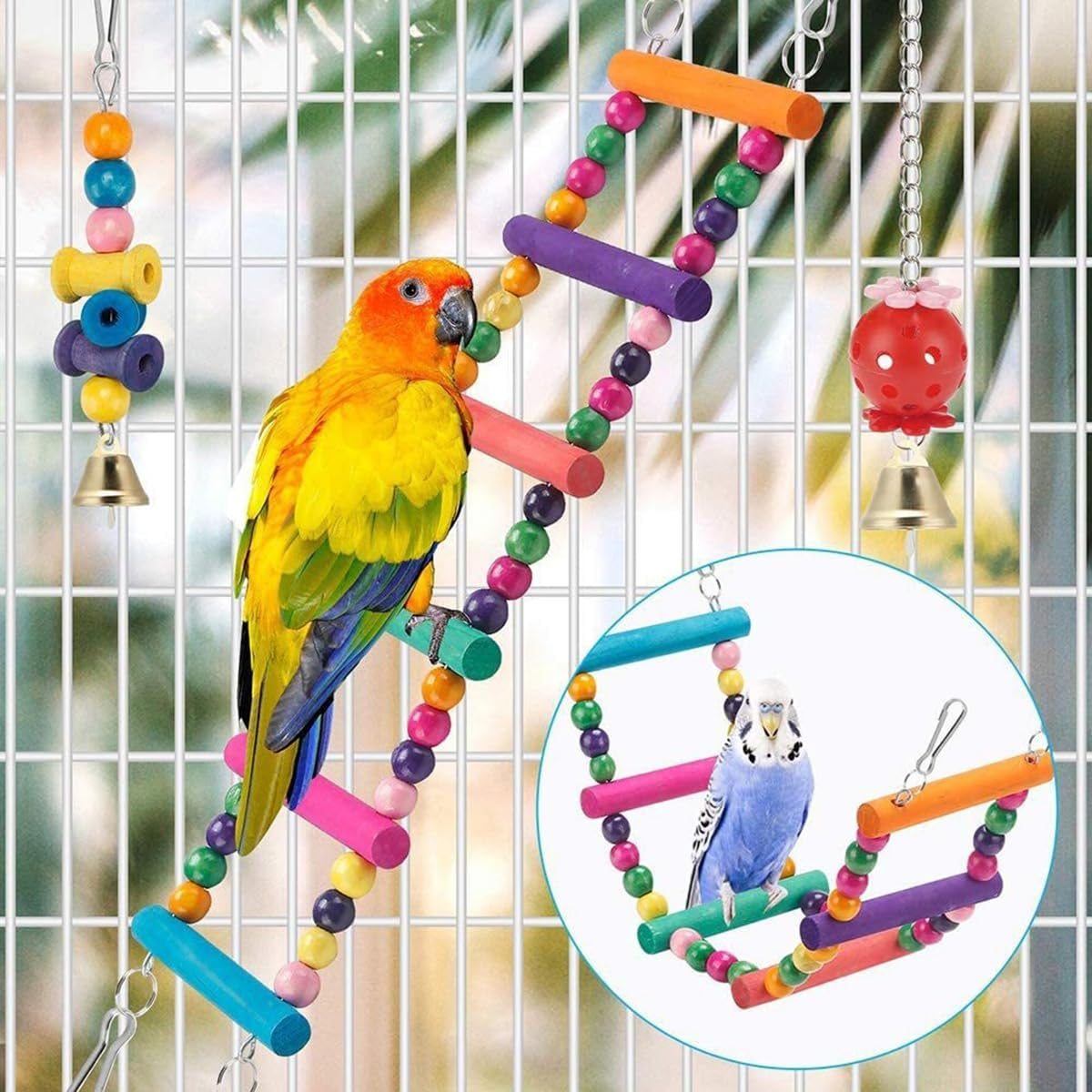 11Pcs Colorful Parrot Toy Set Birdcage Accessories, Stair Swing Rings Plastic Puzzle Ball Toys Suitable for Birds and Parrots to Play image number 1