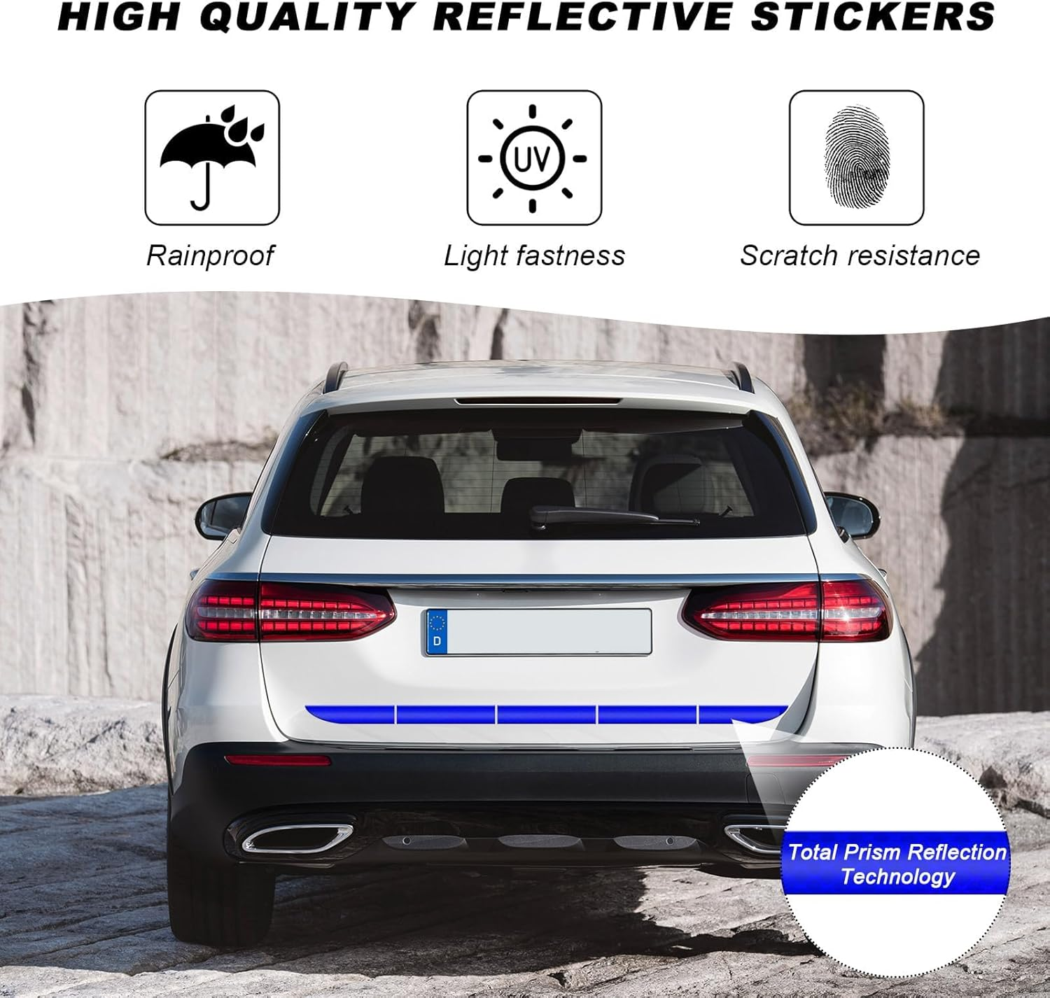 Car Trunk Reflective Sticker, Night Visibility Auto Rear Bumper Reflective Strips, Waterproof Adhesive Stickers for Safe Driving, Vehicle Exterior Decor Accessories (Blue)