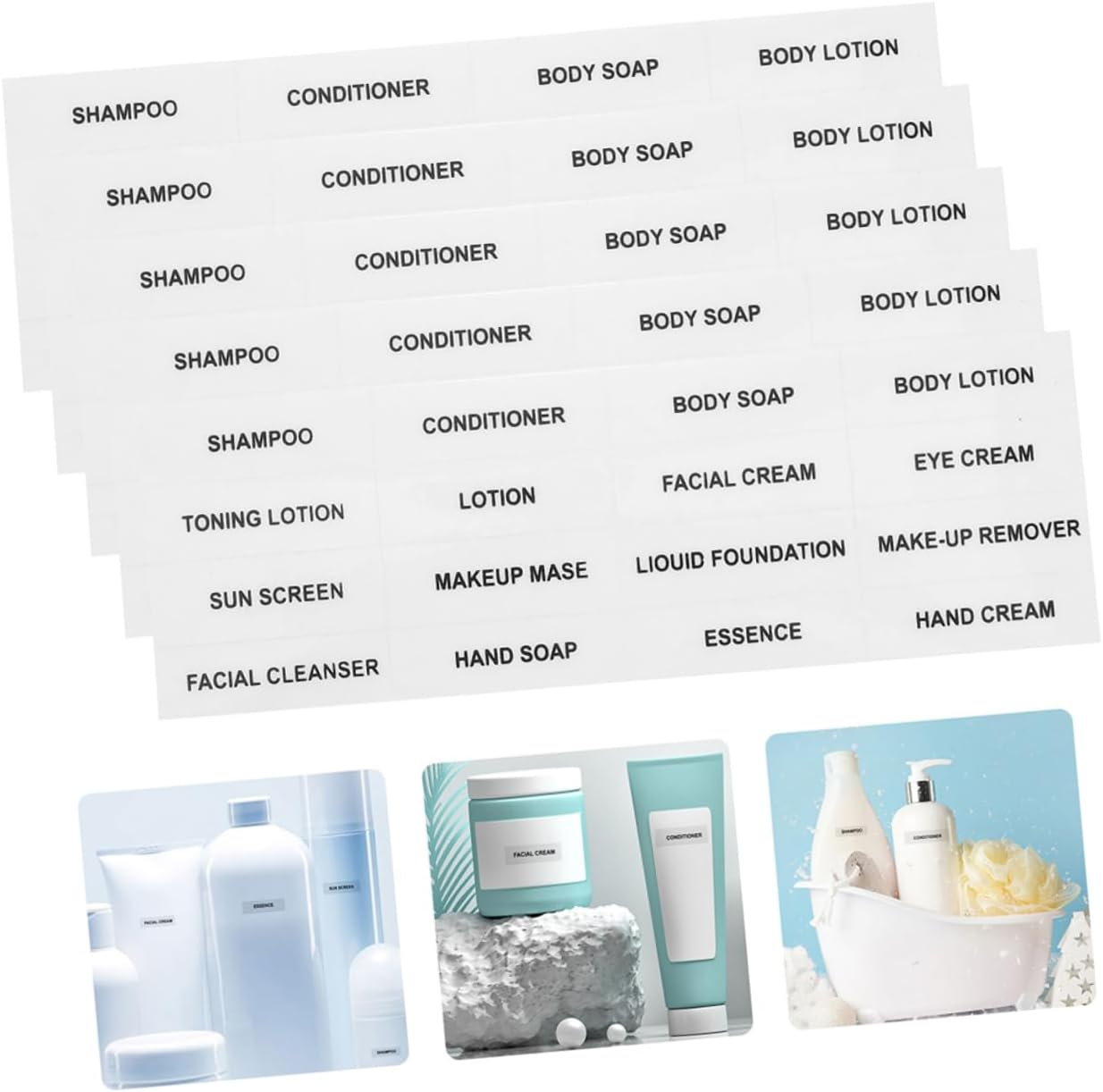 12 Sheets Stickers Shampoo Travel Toiletries Storage Bin Labels Sub Bottle Label Travel Labels for Toiletries Toiletry Small Cosmetic Soap PVC Self-Adhesive