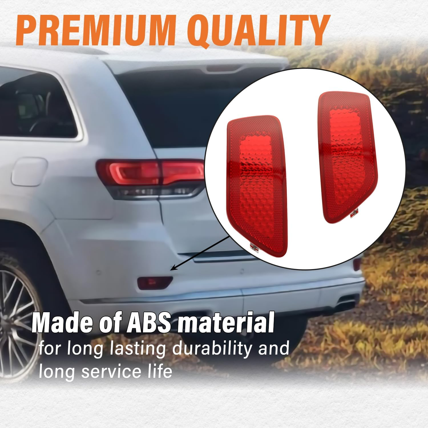 Rear Bumper Reflector Light Lamp Compatible with Jeep Grand Cherokee 2012-2018, Patriot 2013-2017, Dodge Journey 2012-2020, Back Bumper Reflectors Replace 57010721AC, 57010720AC (Red) image number 1