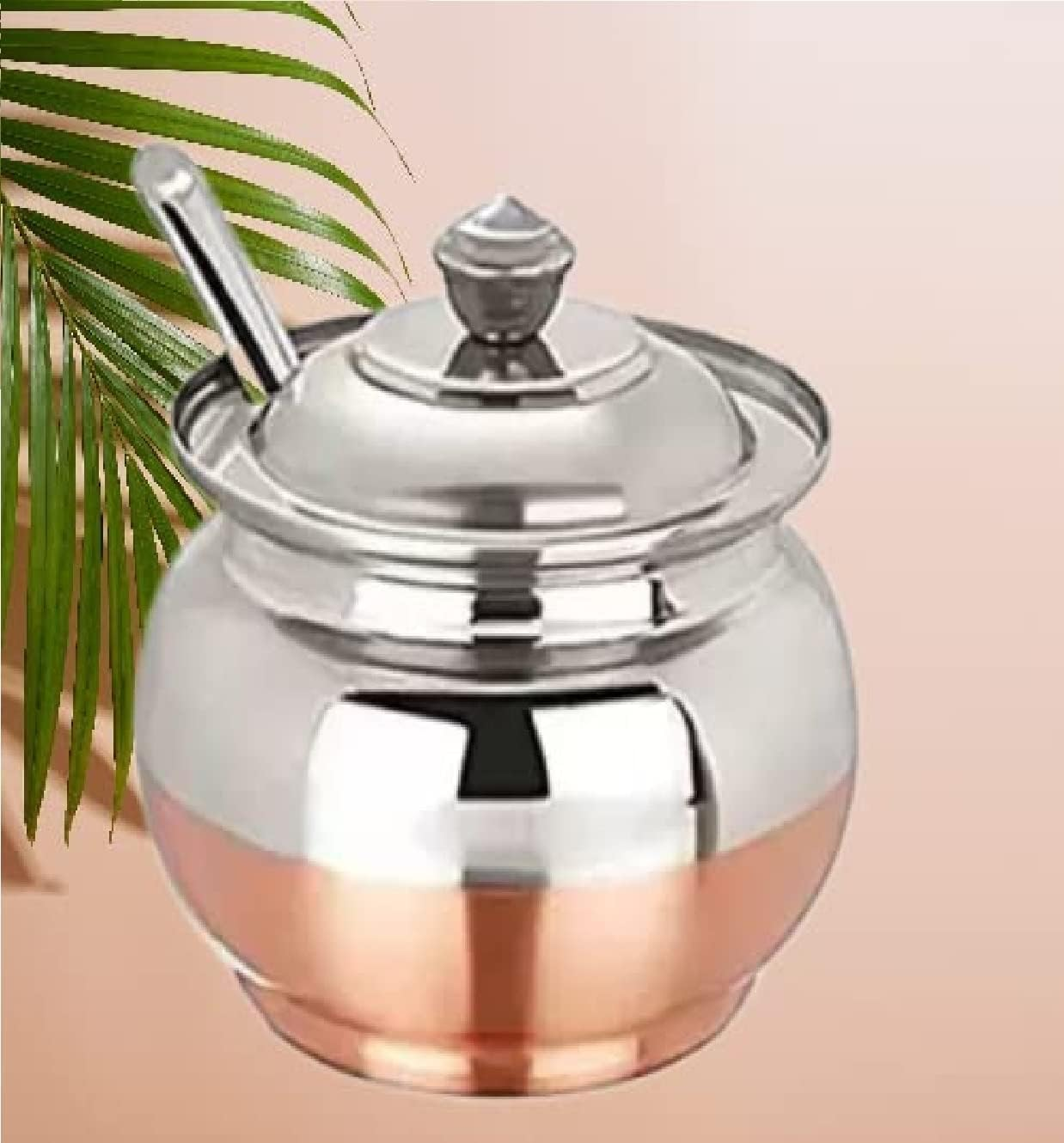Copper Coated Stainless Steel Ghee Pot with Spoon | Ghee Container for Kitchen | Premium Oil Container with Lid for Pooja Items, 200 ML image number 5