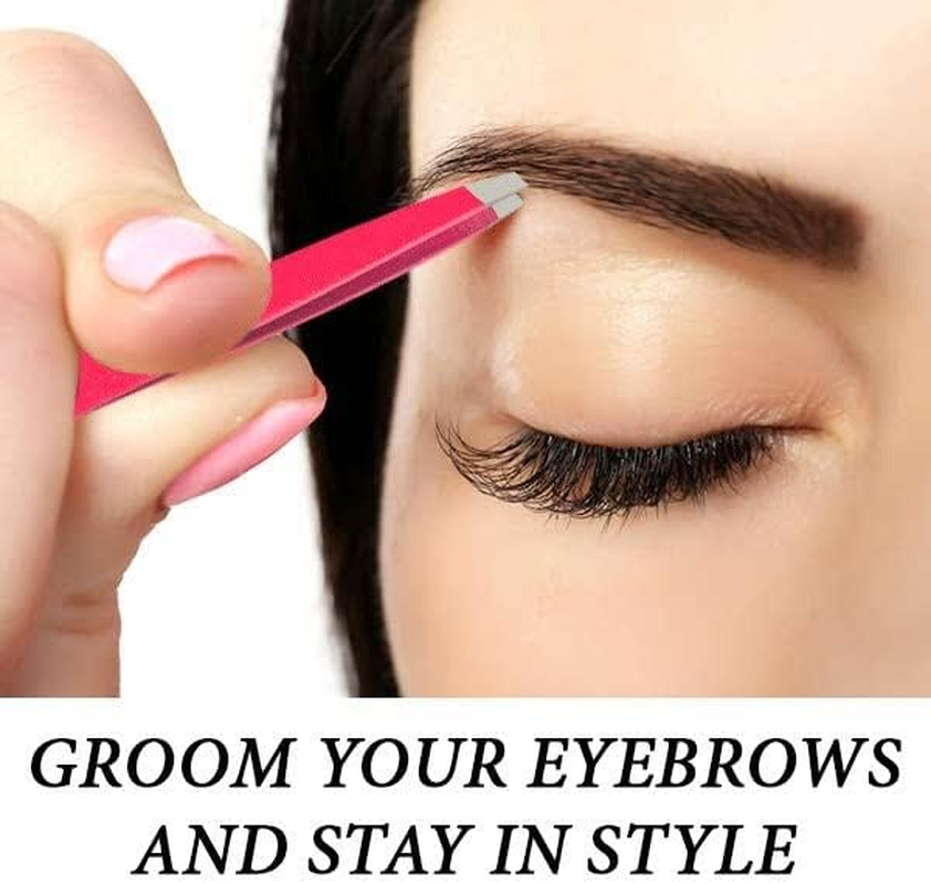 Professional Stainless Steel Precision Eyebrow Tweezers 3 Pack Pink for Eyebrows Plucking Facial & Ingrown Hair Splinter Blackhead & Tick Remover False Eyelashes Tools Set image number 5
