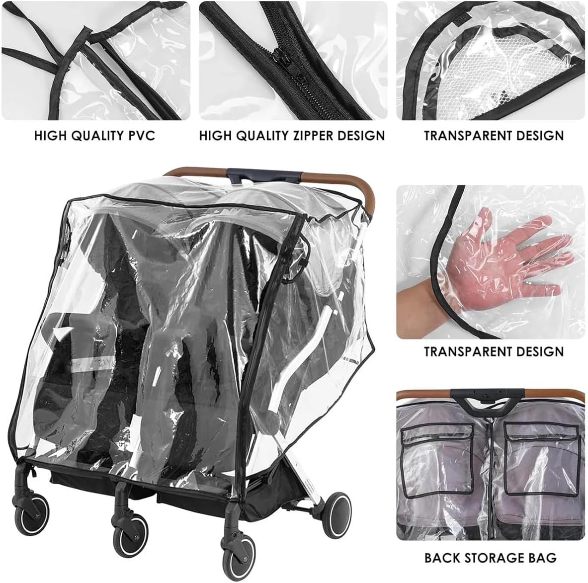AIMALL Twin Baby Stroller Rain Cover - Universal Double Stroller Windshield & Rainproof Cover with Front Window, Ventilation, and Storage Pockets