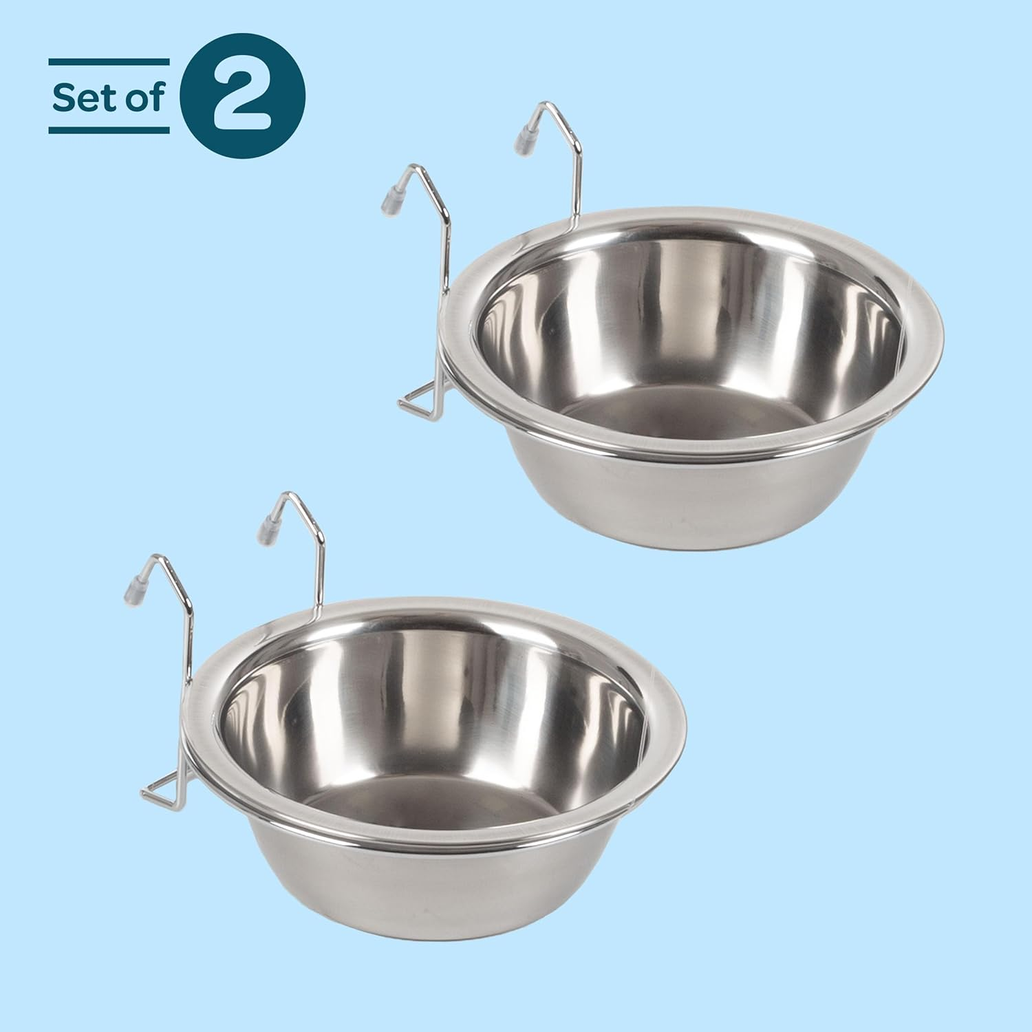 PETMAKER Set of 2 Stainless-Steel Dog Bowls - Cage, Kennel, and Crate Hanging Pet Bowls for Food and Water - 20Oz Each and Dishwasher Safe By,Silver image number 5