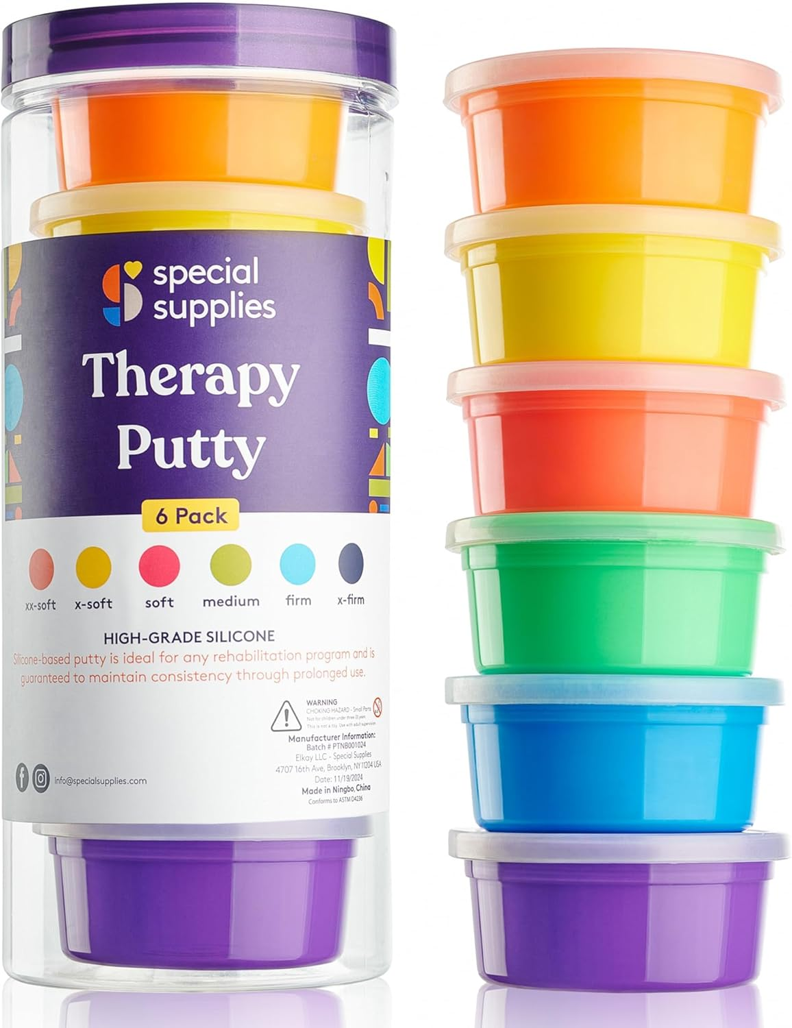 Special Supplies Therapy Putty for Kids and Adults - Resistive Hand Exercise Stress Relief Therapy Putty Kit, Set of 6 Strengths, 3 Ounces of Each Putty image number 4