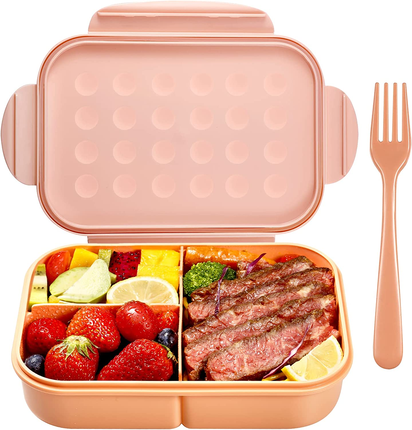 Jeopace Bento Box for Adults, 3 Compartments, Leakproof, Microwave Safe, BPA Free, Orange image number 1