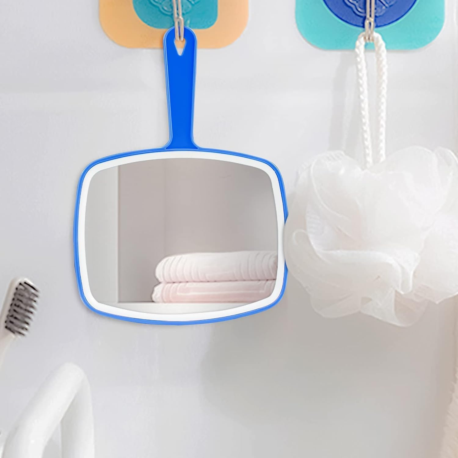 2Pcs Handheld Mirror, Portable Hand Mirror with Hanging Hole in Handle, Blue 10.4" L X 7.4" W image number 5