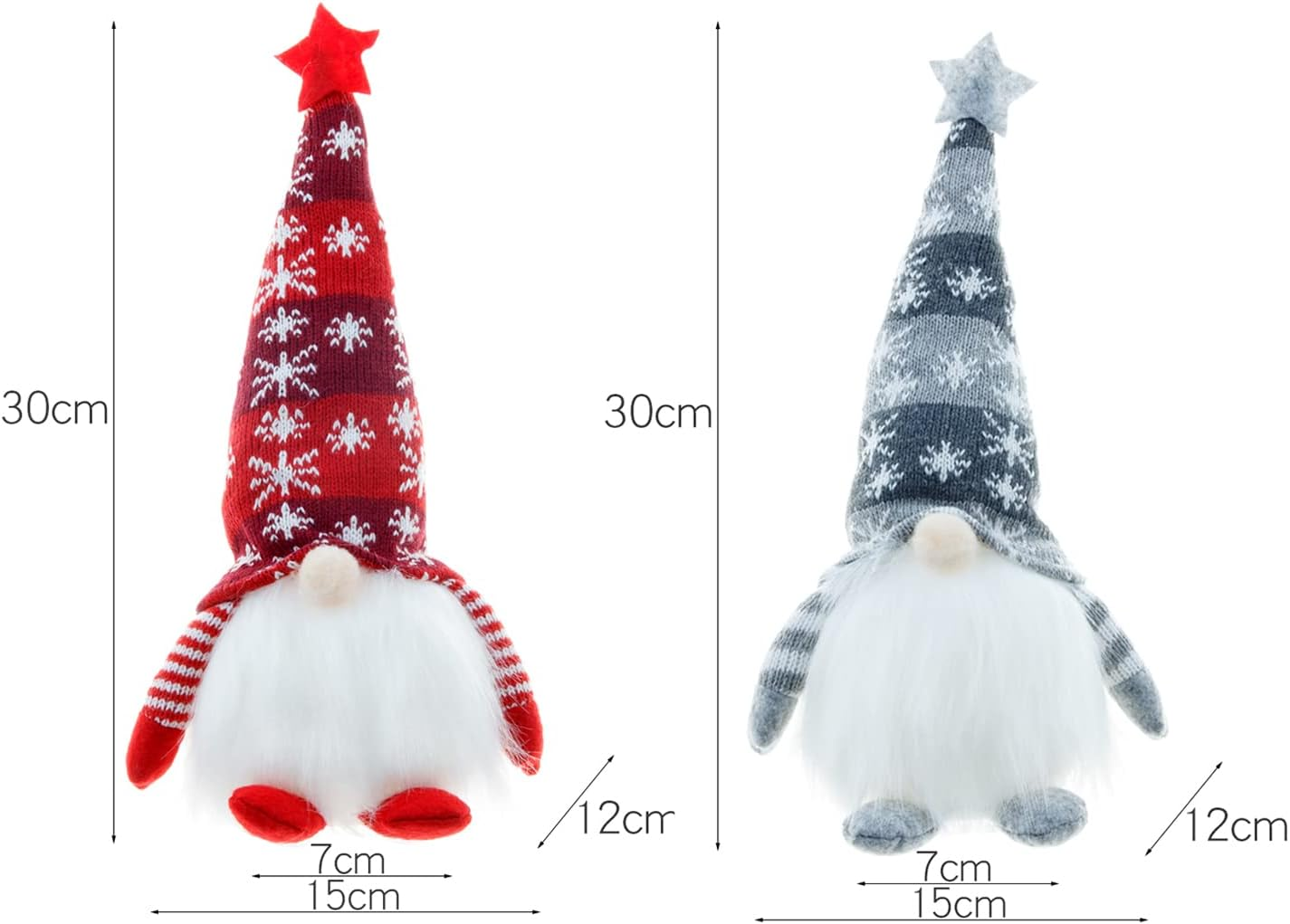 Christmas Gnomes Plush Doll, 2 Pack Christmas Elf Decoration Ornaments Thanks Giving Day Gifts Gnomes Swedish Tomte Xmas Ornaments for Home Decor (Snowflakes，Red&Grey) image number 1