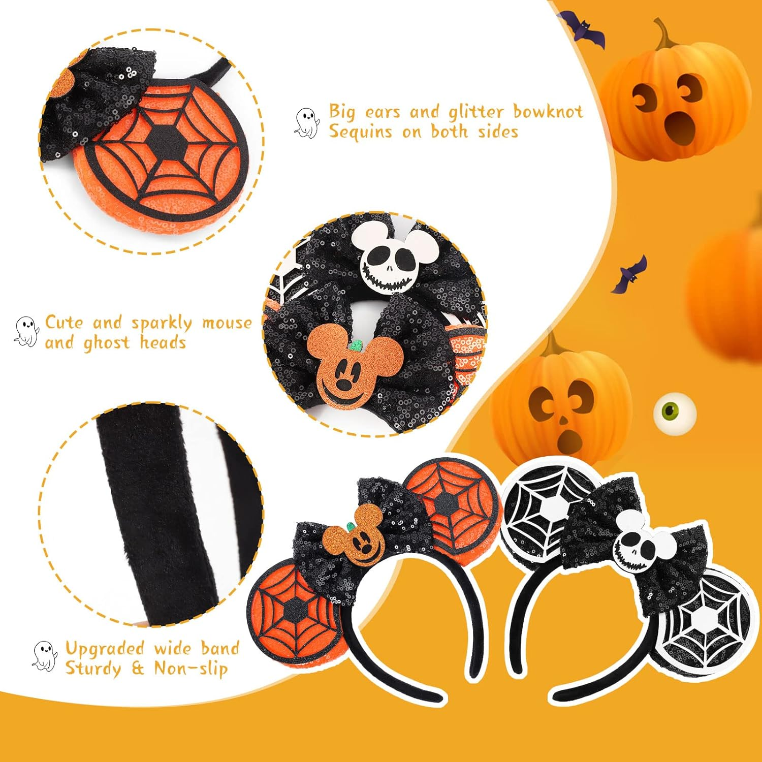 ETLUK Mouse Ears Headbands, 2 PCS Bow Headband, Classic Shiny Bow Cute Headbands for Women, Girls image number 4